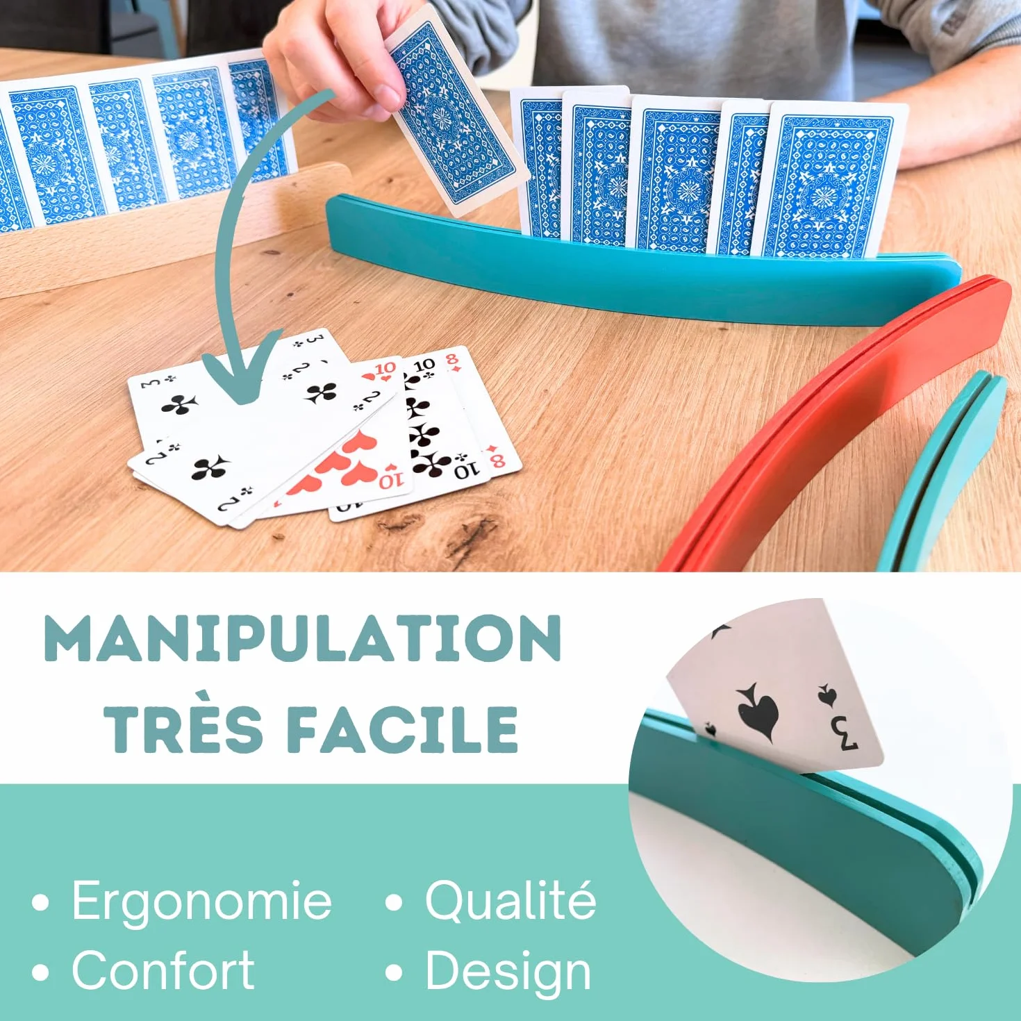 Porte cartes à jouer en bois 34 cm Lot de 4 - Accessoire belote tarot mains libres