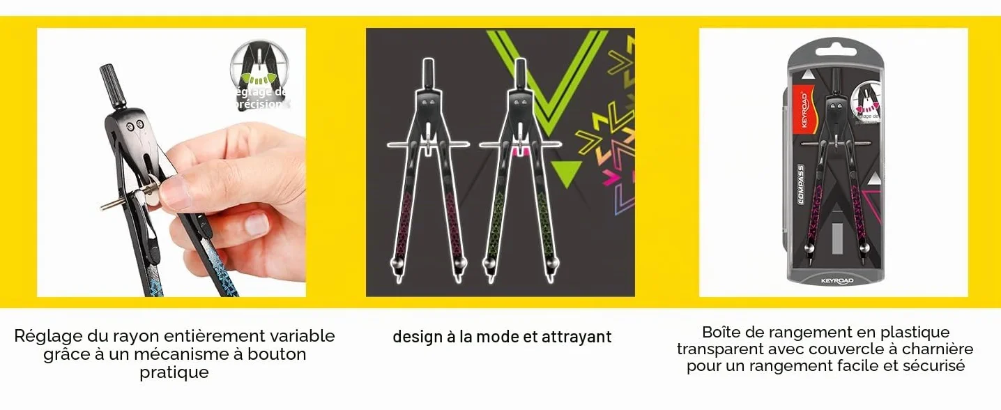 KEYROAD Compas en métal 1 pièce Multicolore Réglage rapide