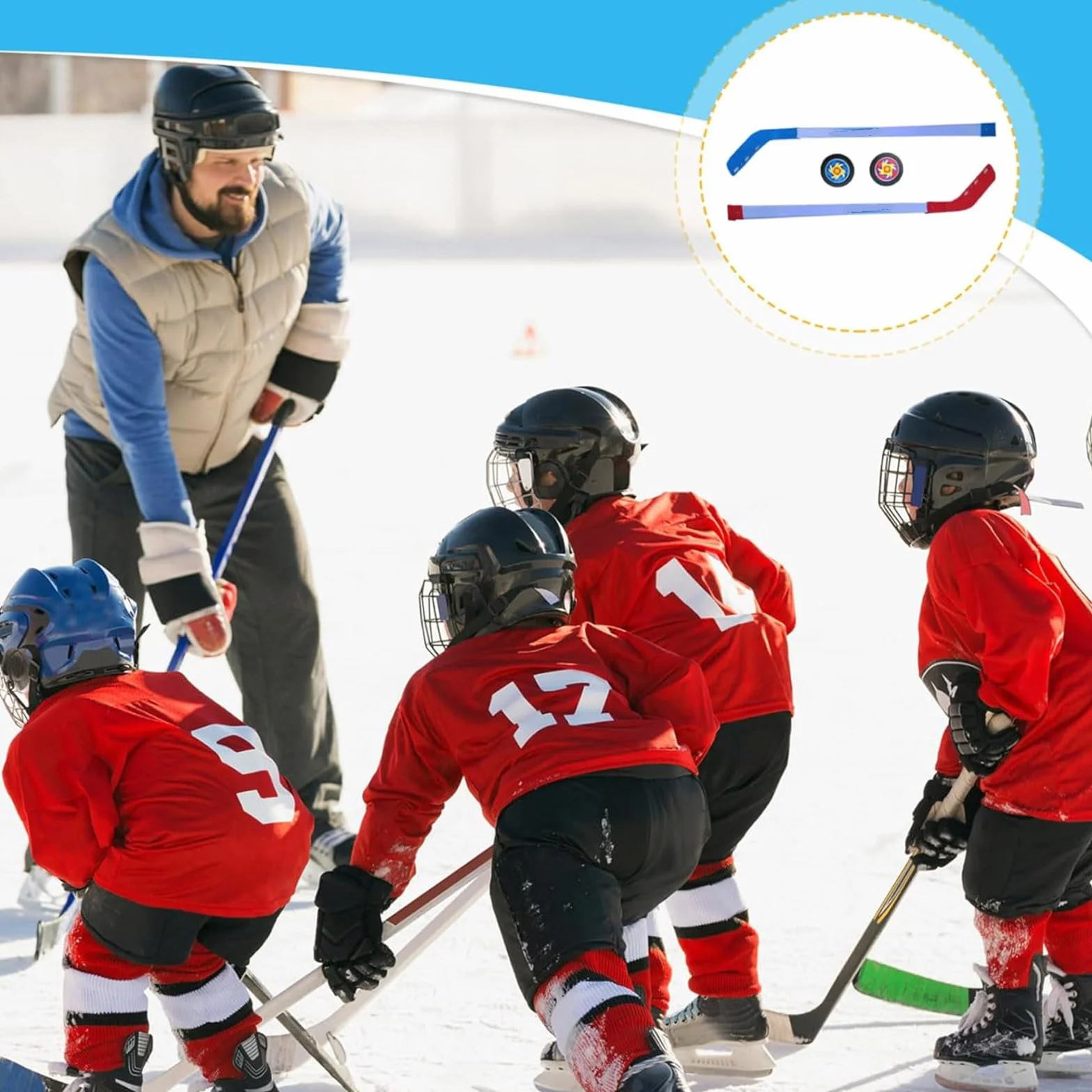 Ensemble de hockey sur le sol de rue pour enfants avec 2 balles et palet en plastique, équipement d'entraînement de hockey à roulettes intérieur extérieur