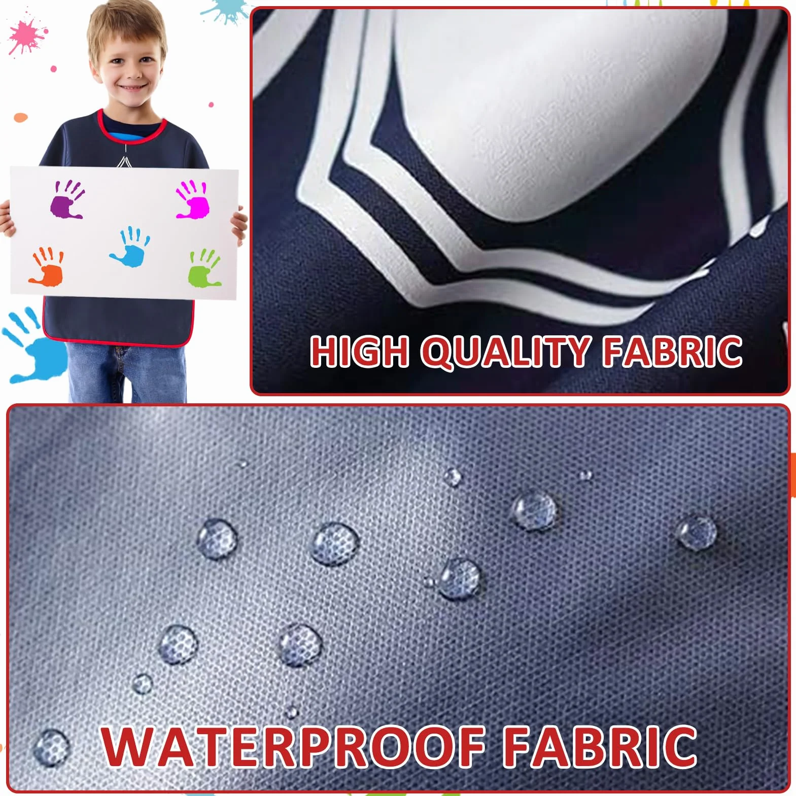 Tablier Peinture Enfant Imperméable Blouse 3-7 Ans avec Poches Manches Longues pour Activités Scolaires Dessin Cuisine