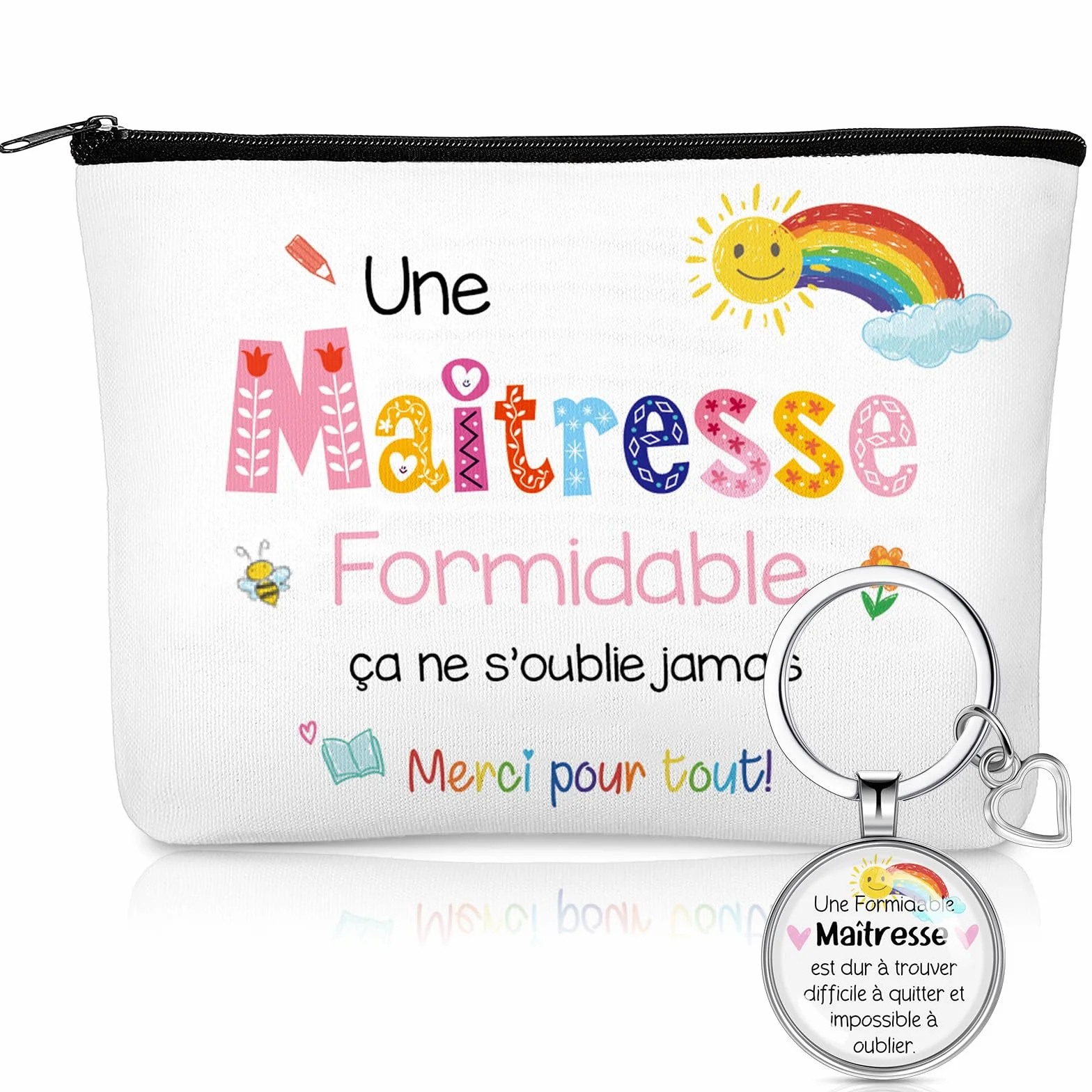 Xuniea Trousse à Maquillage Porte-Clés Gravé pour Professeur Cadeau Maitresse d'École