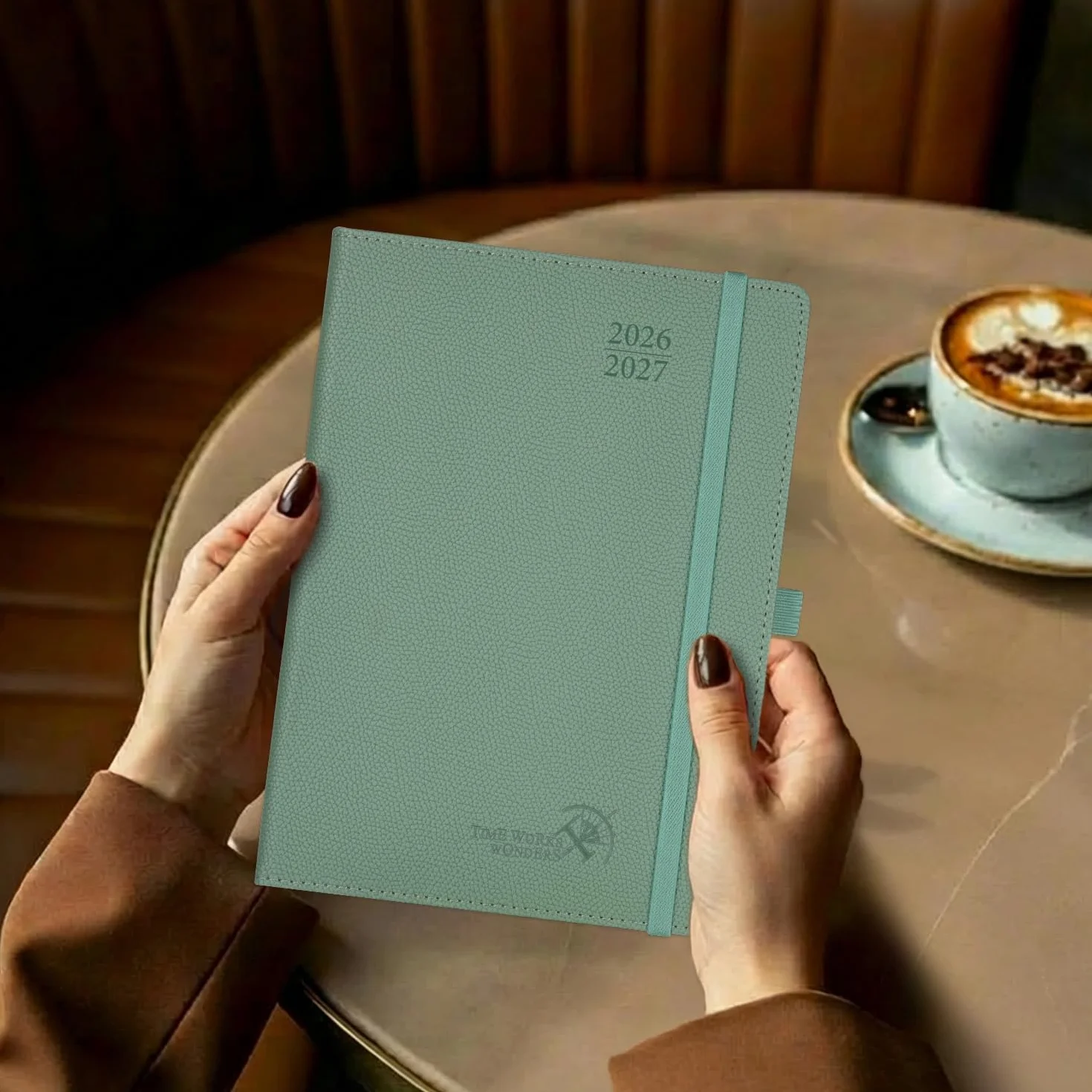 POPRUN Agenda 2026 2027 Semainier 22,5 x 16,5 cm Couverture Rigide Vert Militaire