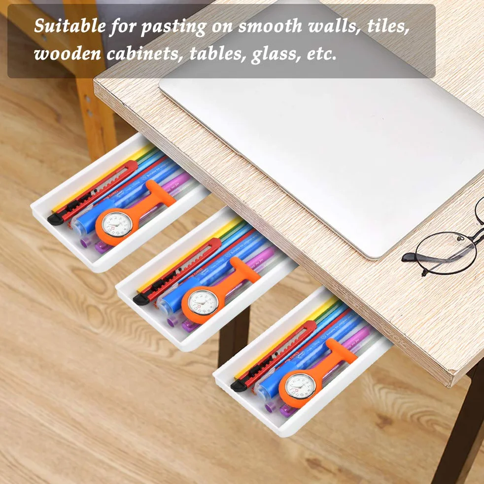 Lot de 2 tiroirs Autocollants sous Bureau Organiseur de Bureau Rangement à Crayons Invisible