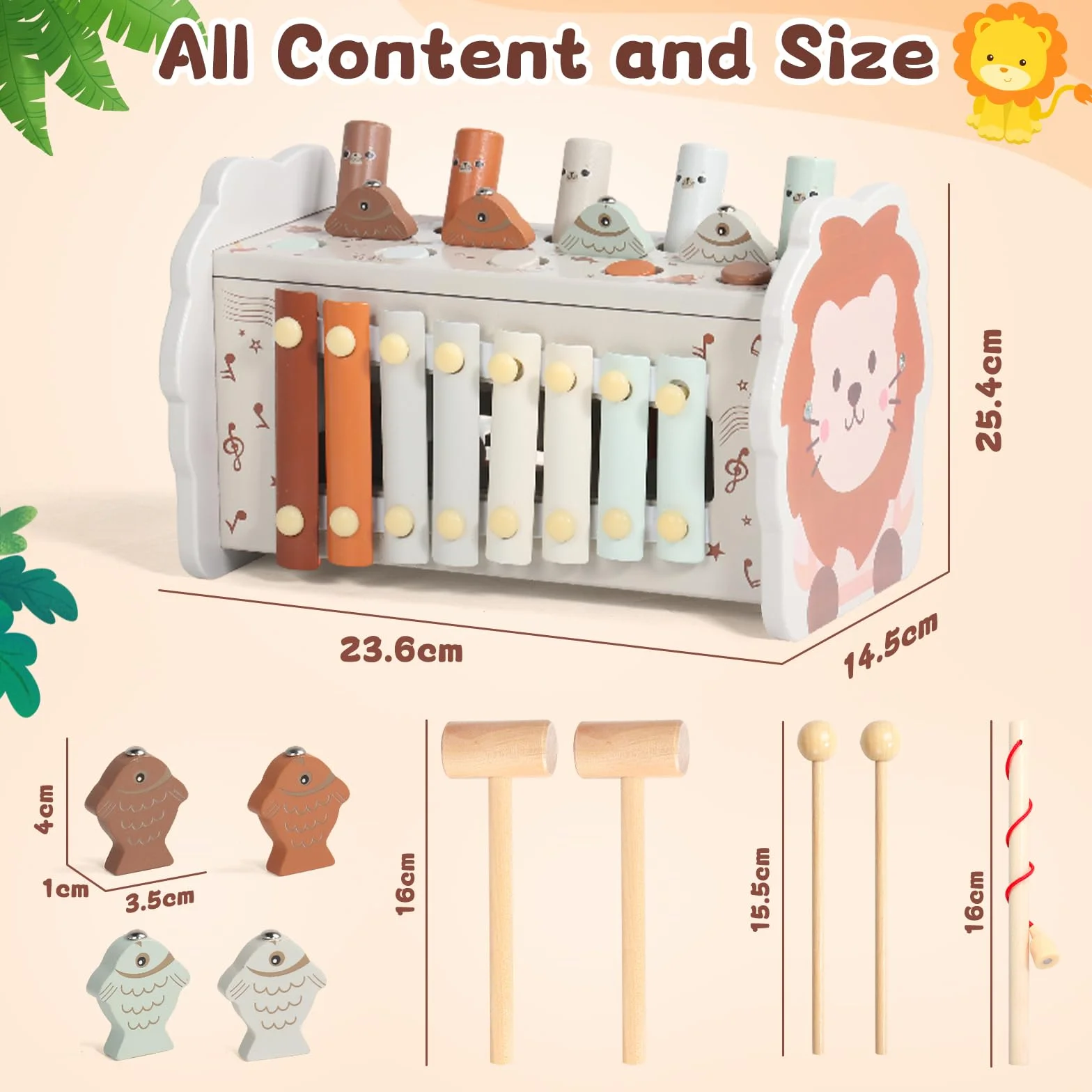 Jouet Montessori 1 an 4 en 1 Tape-Taupe Xylophone Bebe Pêche Labyrinthe Bois Educatif