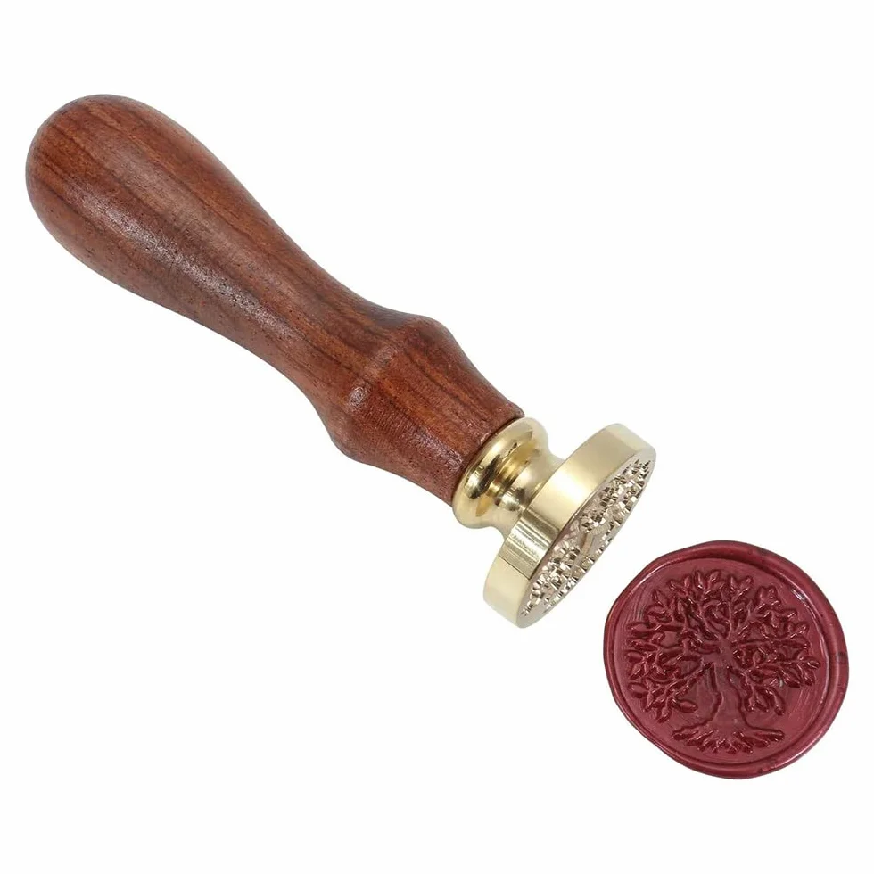 Tampon de Cire en Laiton 2 Pcs Vintage avec Poignée en Bois pour Carte, Invitation