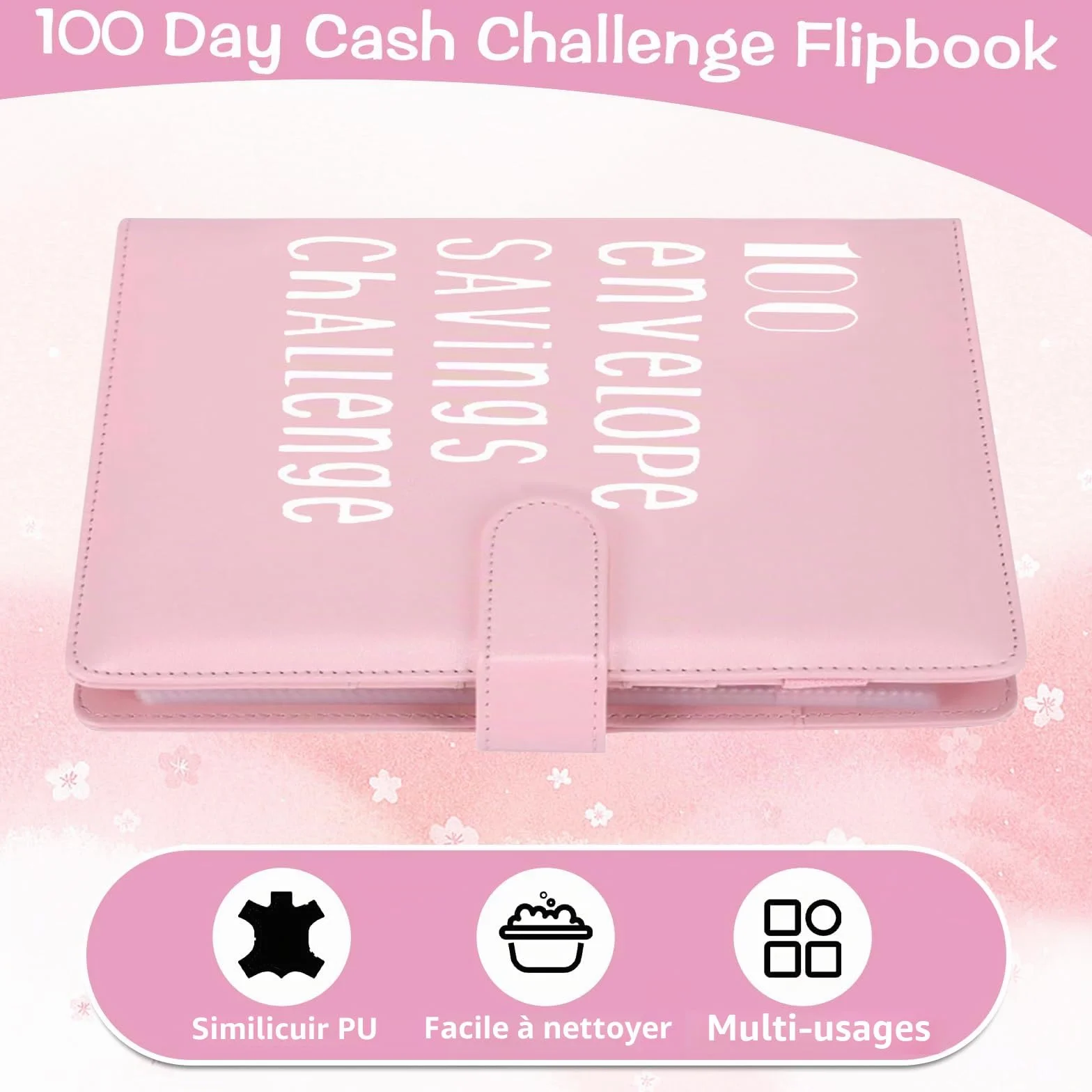 Classeur de Défi 100 Enveloppes A5 Budget Cahier avec Stylo Feuilles Rose