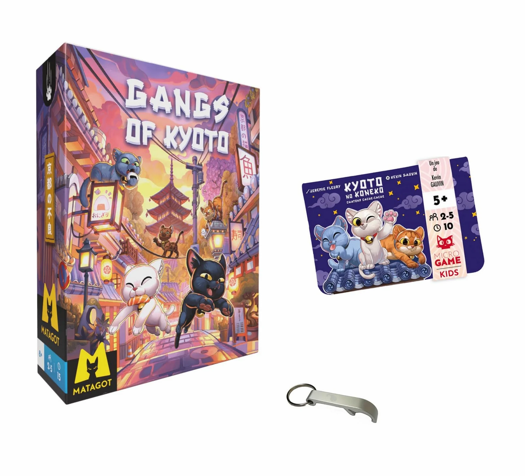 Lot Gangs of Kyoto + Micro Game Kyoto Cache Cache Chaton + 1 Decap Blumie - Jeu de Société - À Partir de 5 Ans