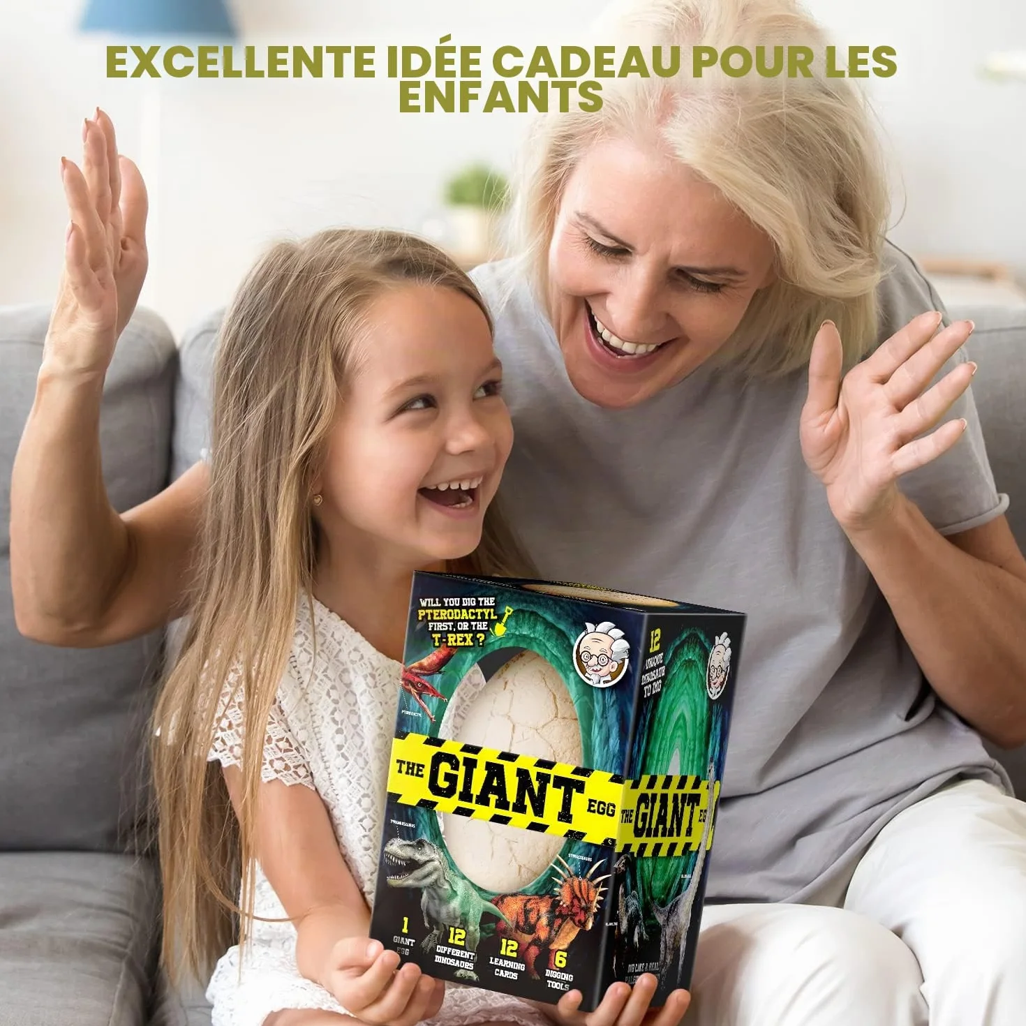 Dr.Daz Dino Egg Grand Oeufs de Dinosaure Kit de Fouille Découvrez 12 Dinosaures Jouet Archéologie Fête Pâques Garçon Fille 6 Ans
