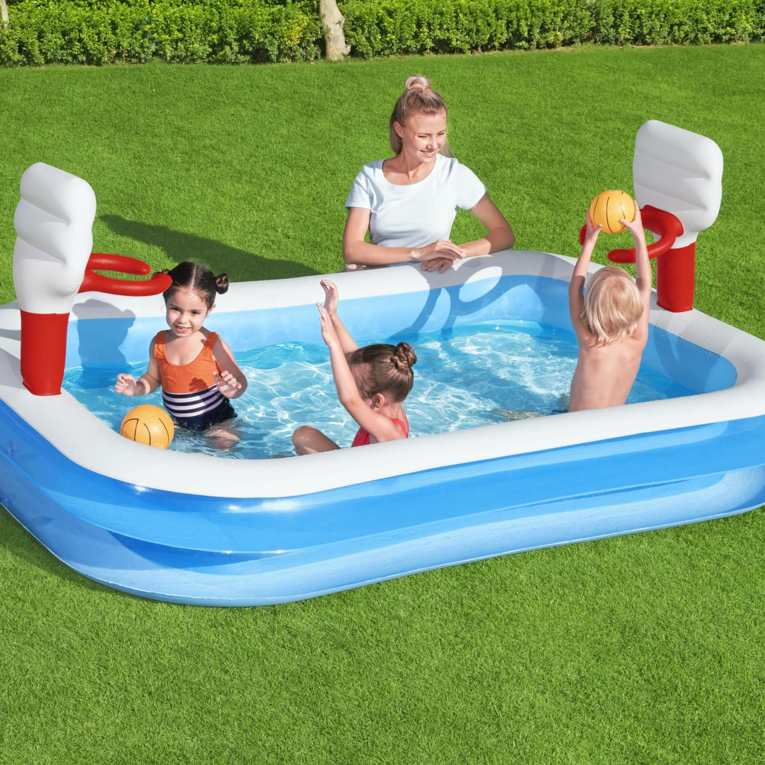 Bestway 54122 Piscine Gonflable Rectangulaire avec Buts de Basket 2 Boudins 251 X 168 X 102 cm