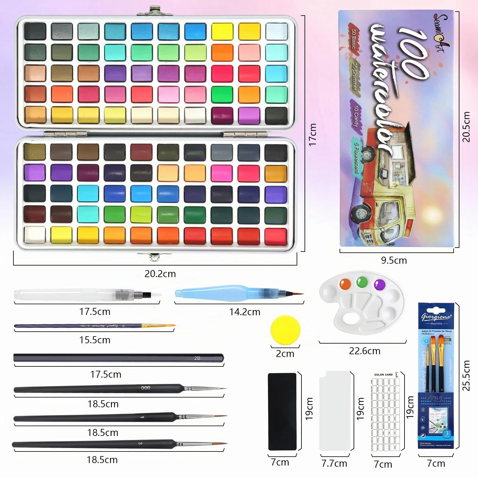 Set de Peinture Aquarelle Solide 100 Couleurs Kit Enfant Débutant