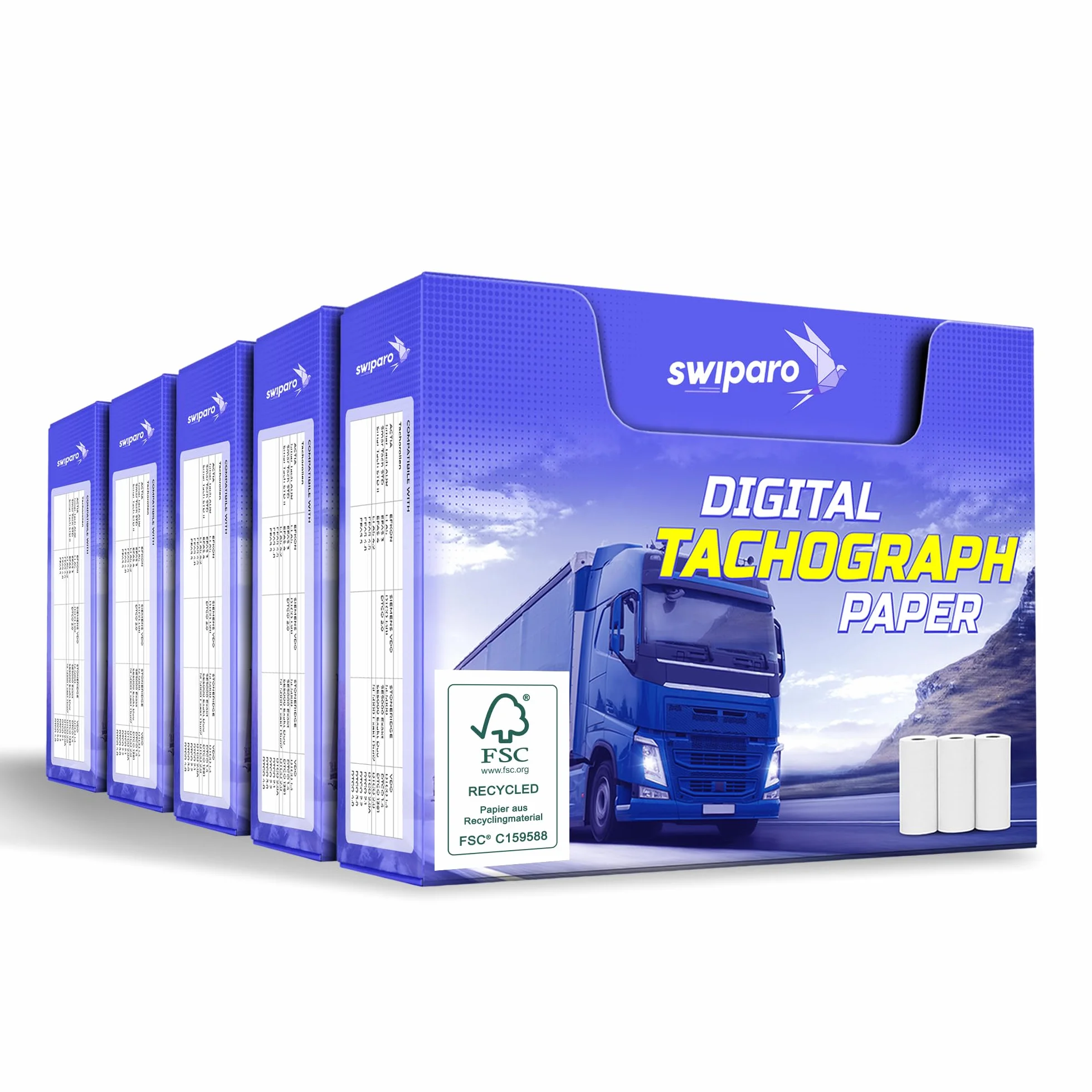 Papier thermique pour tachygraphes numériques de camion - Rouleaux certifiés 57/8 mm (15 pièces)