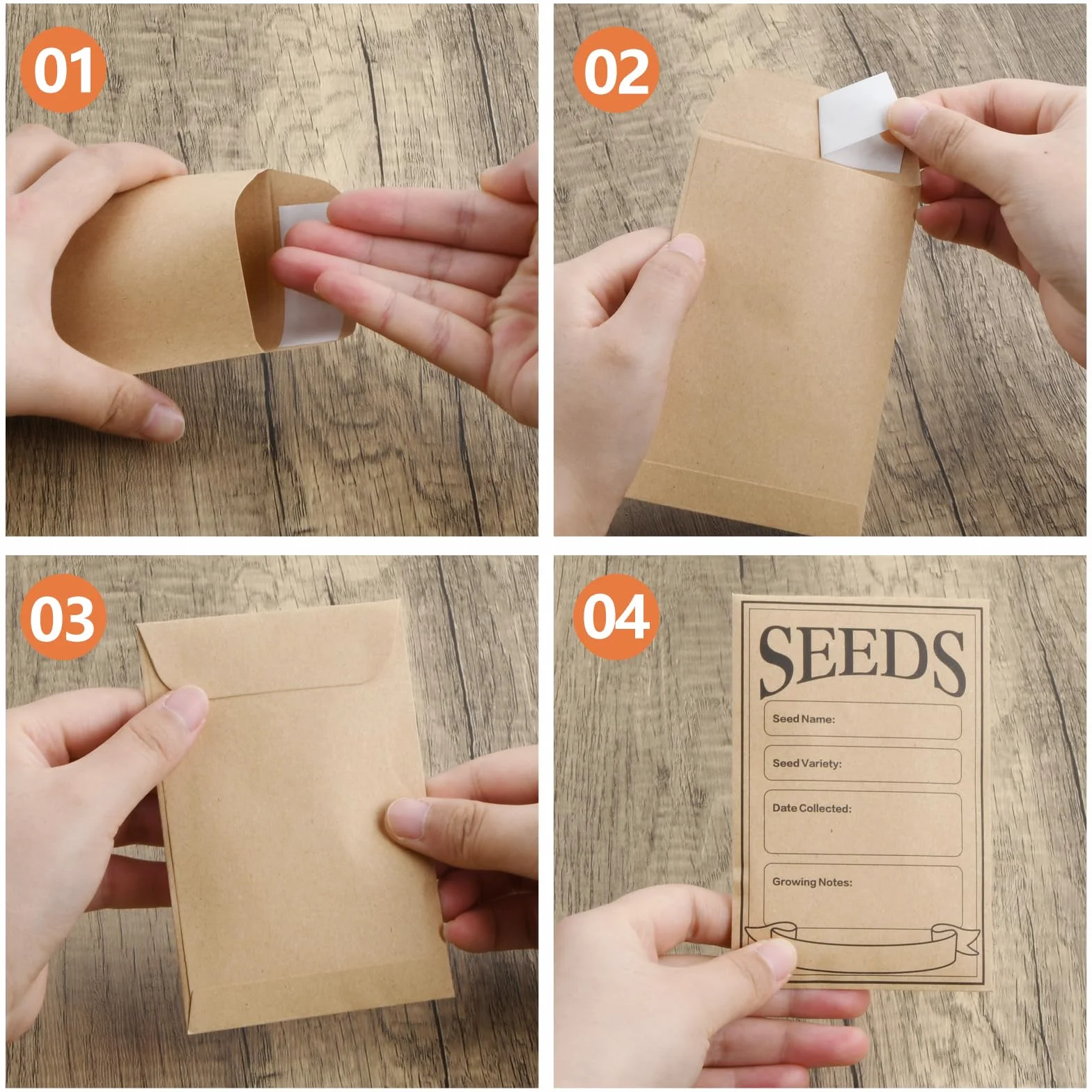 Enveloppe Kraft Auto-scellant 12 x 8 cm 100 Pièces Sac en Papier pour Graines