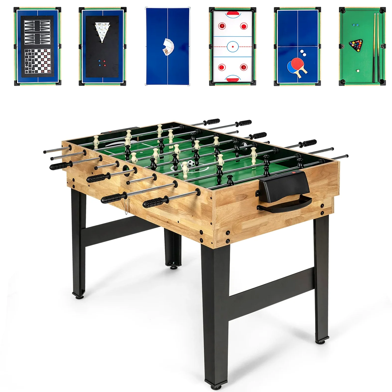 COSTWAY 10 en 1 Table de Baby-Foot avec Billard Hockey Shuffleboard Bowling, Table Multijeux Empilable avec Pieds Réglables & Marqueur, Jouet d'arcade pour Adulte Enfant pour Fête Bar Salle de Jeux