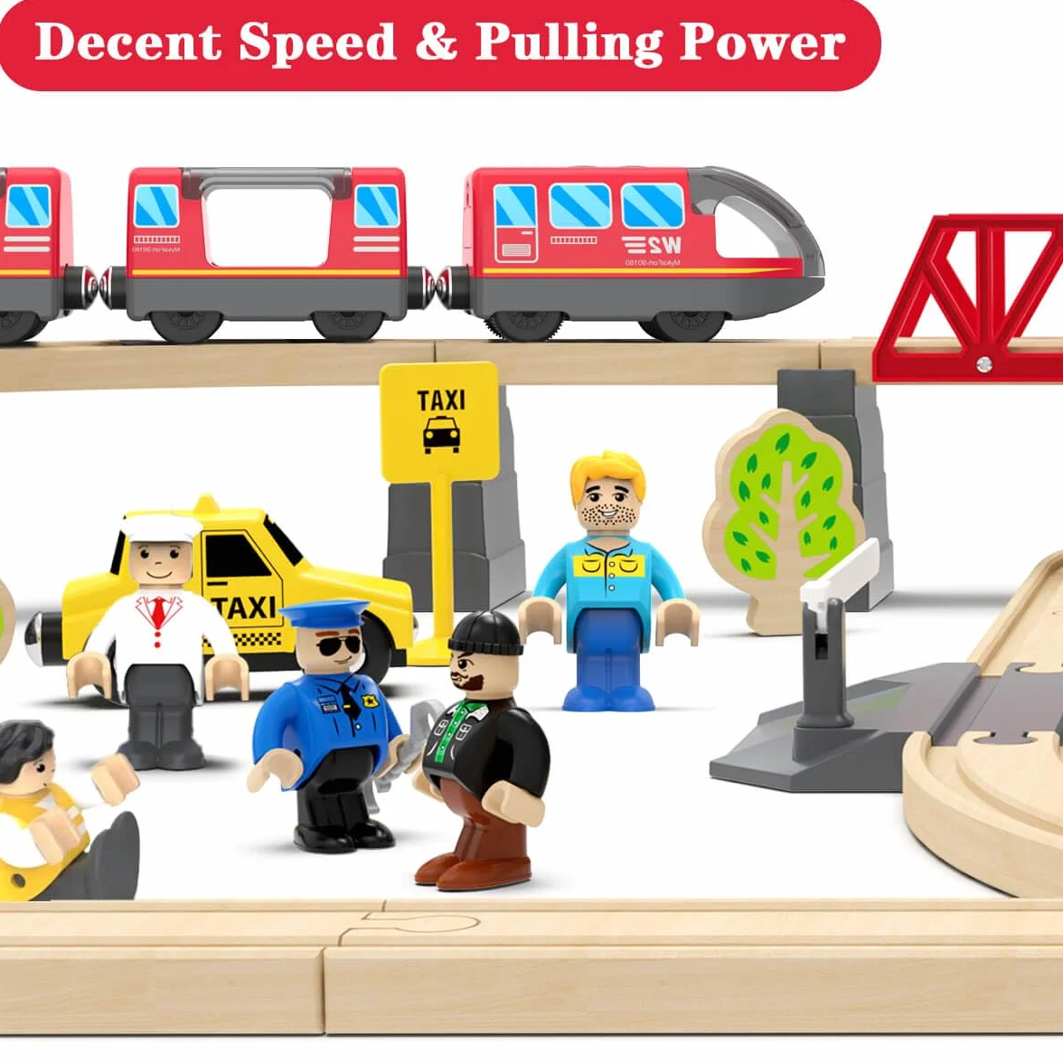 LiRiQi Train de locomotives à Piles, Ensemble de Jouets Magnétique de Train électrique en Bois, Compatible avec Thomas, Brio