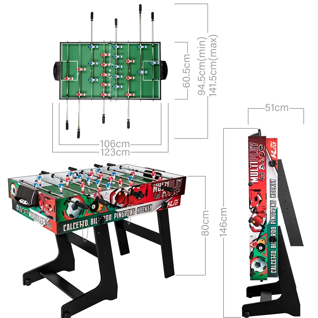 HLC Table Multijeux 4 en 1, Barre Rétractable Baby Foot Pliable, Multifonction Sport Babyfoot/Billard/Tennis de Table/Hockey, Convient Aux Adultes Et Aux Enfants Plaisir Familial.