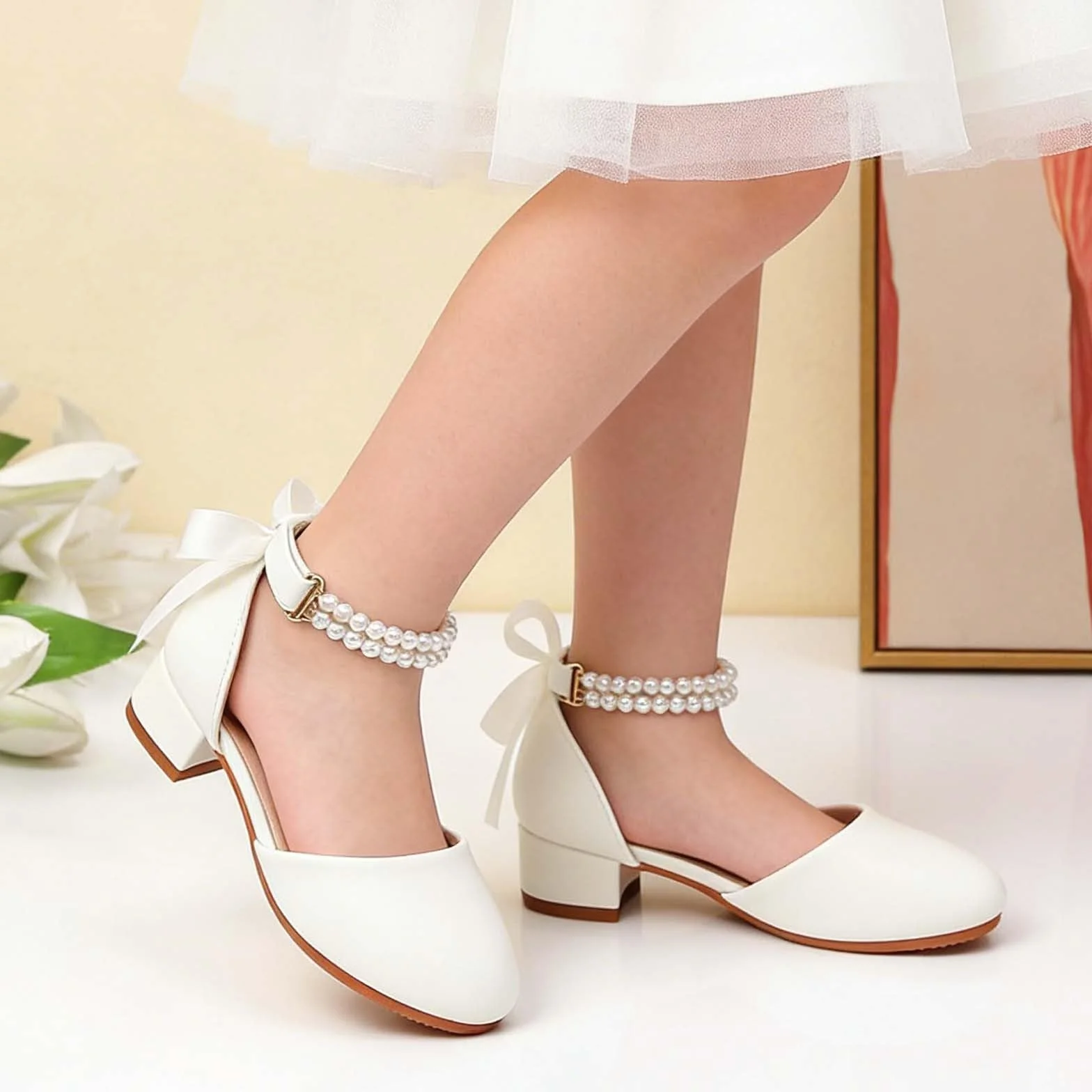 Mary Jane Chaussures à Talons Hauts pour Enfants Fille Antidérapantes