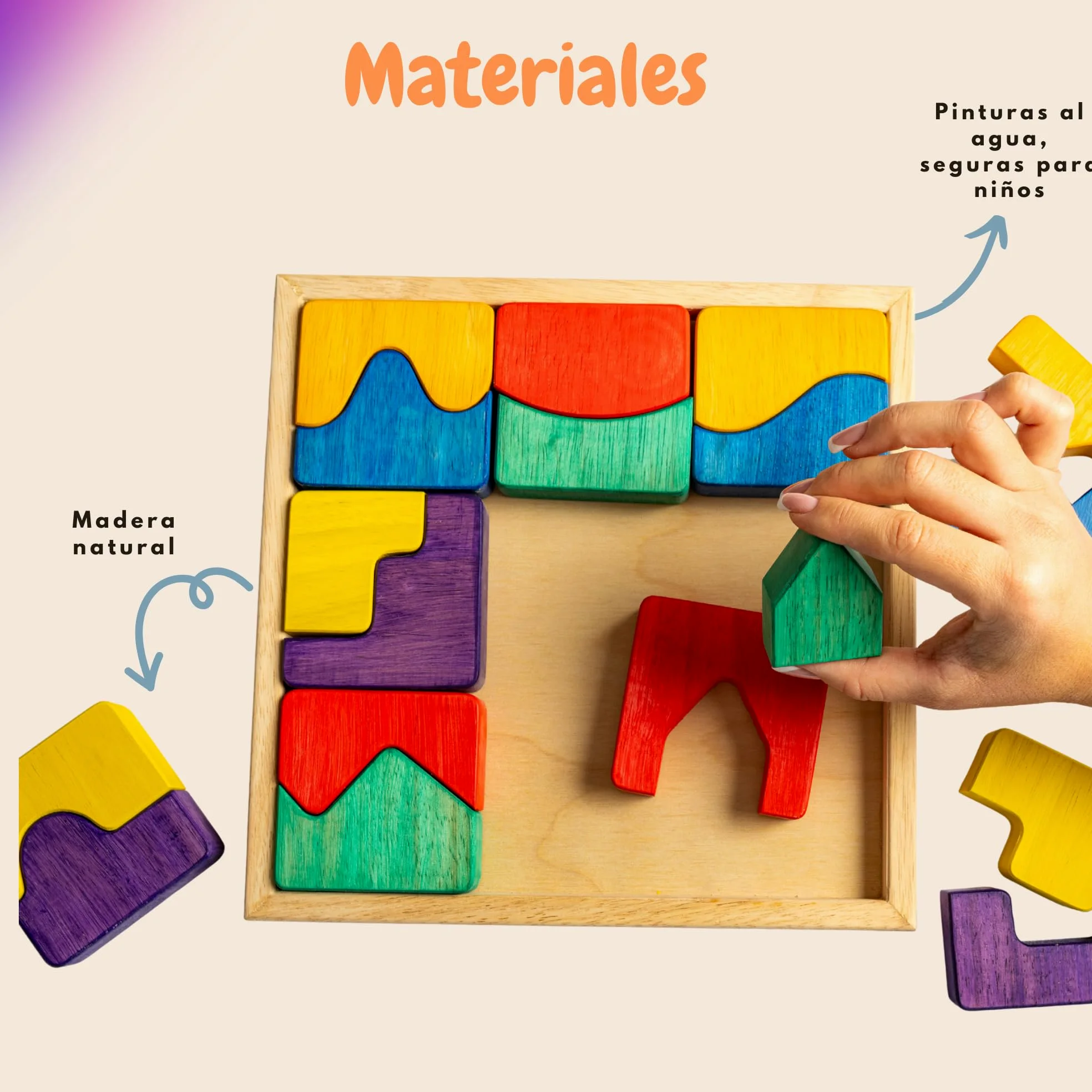 Puzzle de blocs de bois - 18 pièces - Jouet éducatif 3+ ans
