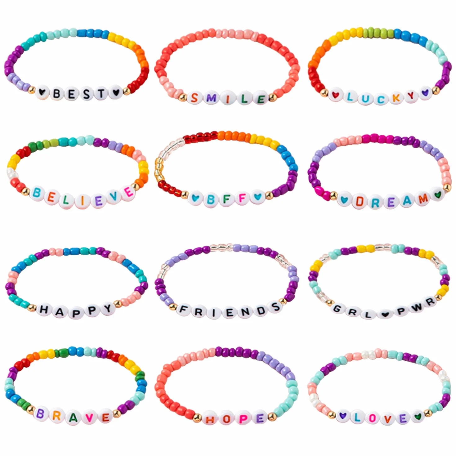 Bracelets Enfant Perles Princesse Élastiques Réglables Lot 12 Pcs Cadeau Anniversaire Filles