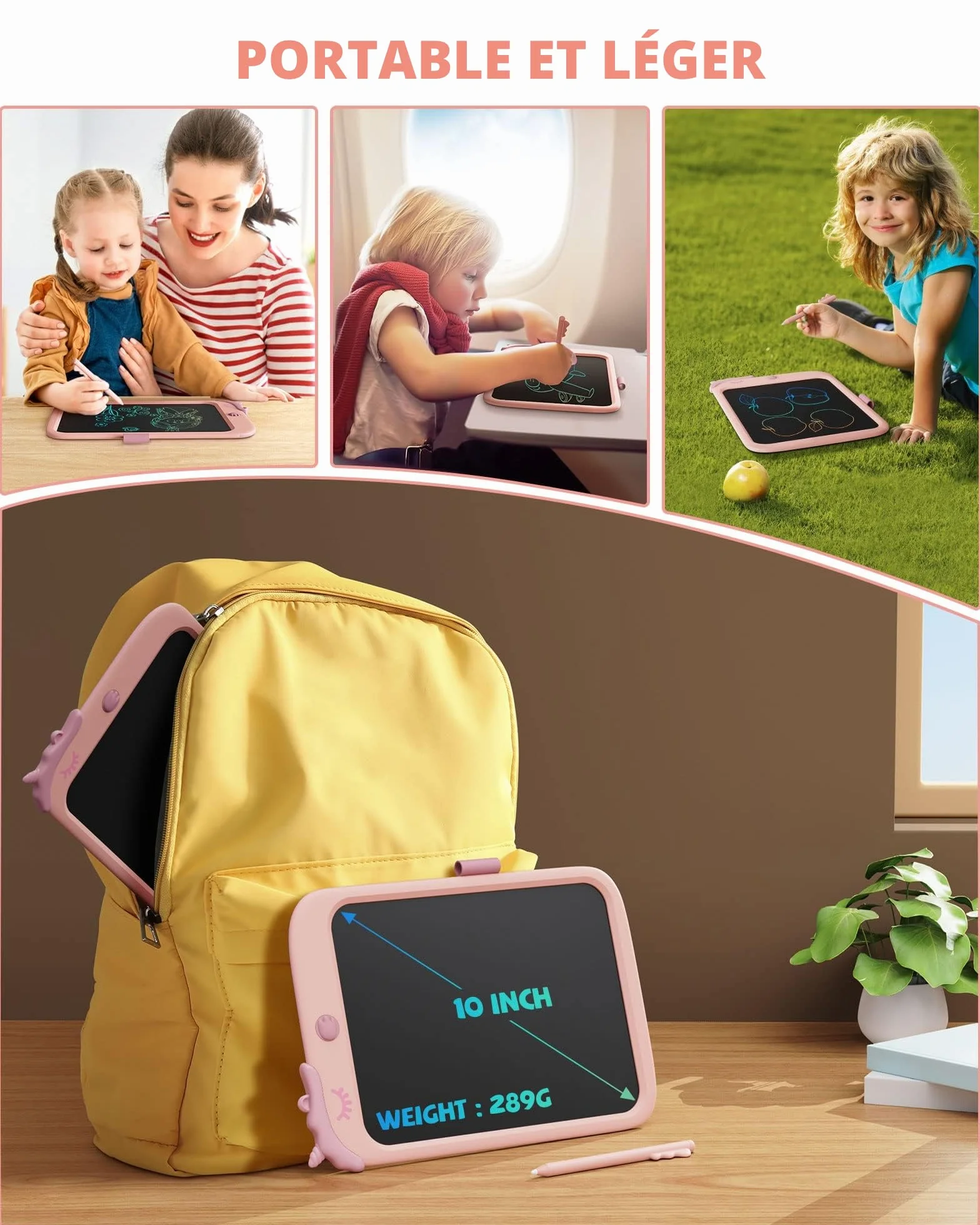 Tablette d'écriture LCD Licorne 10 pouces Doodle Board avec verrouillage jouet éducatif cadeau 3-6 ans Rose