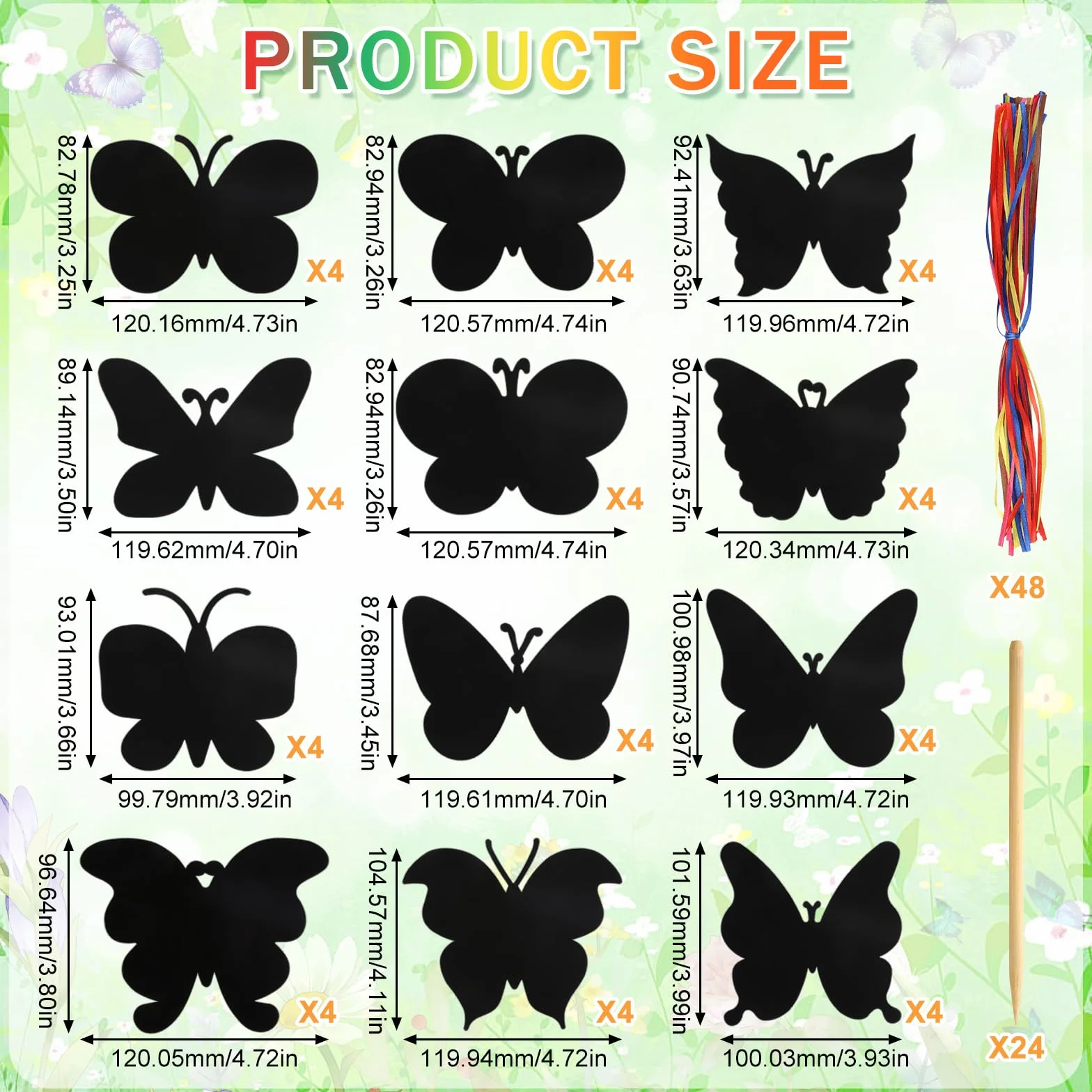Carte à Gratter Papillon 48 Pcs, Scratch Art Enfant Arc-En-Ciel, Magique Papier a Gratter avec Stylo en Bambou, 12 Motifs