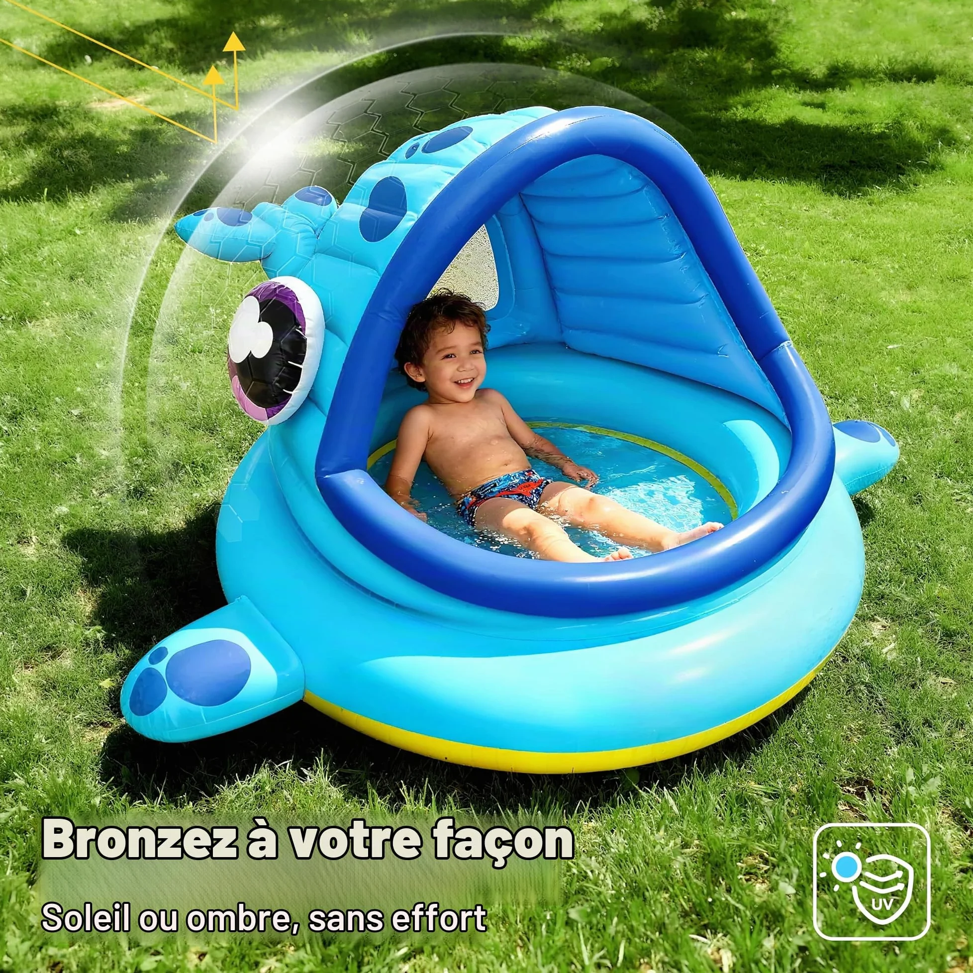JOYIN Piscine Bébé avec Pare Soleil pour Enfants 137 x 142 x 71cm Pataugeoire Enfant Piscine Gonflable avec Auvent, Flotteur de Natation Jouets de fête de Natation