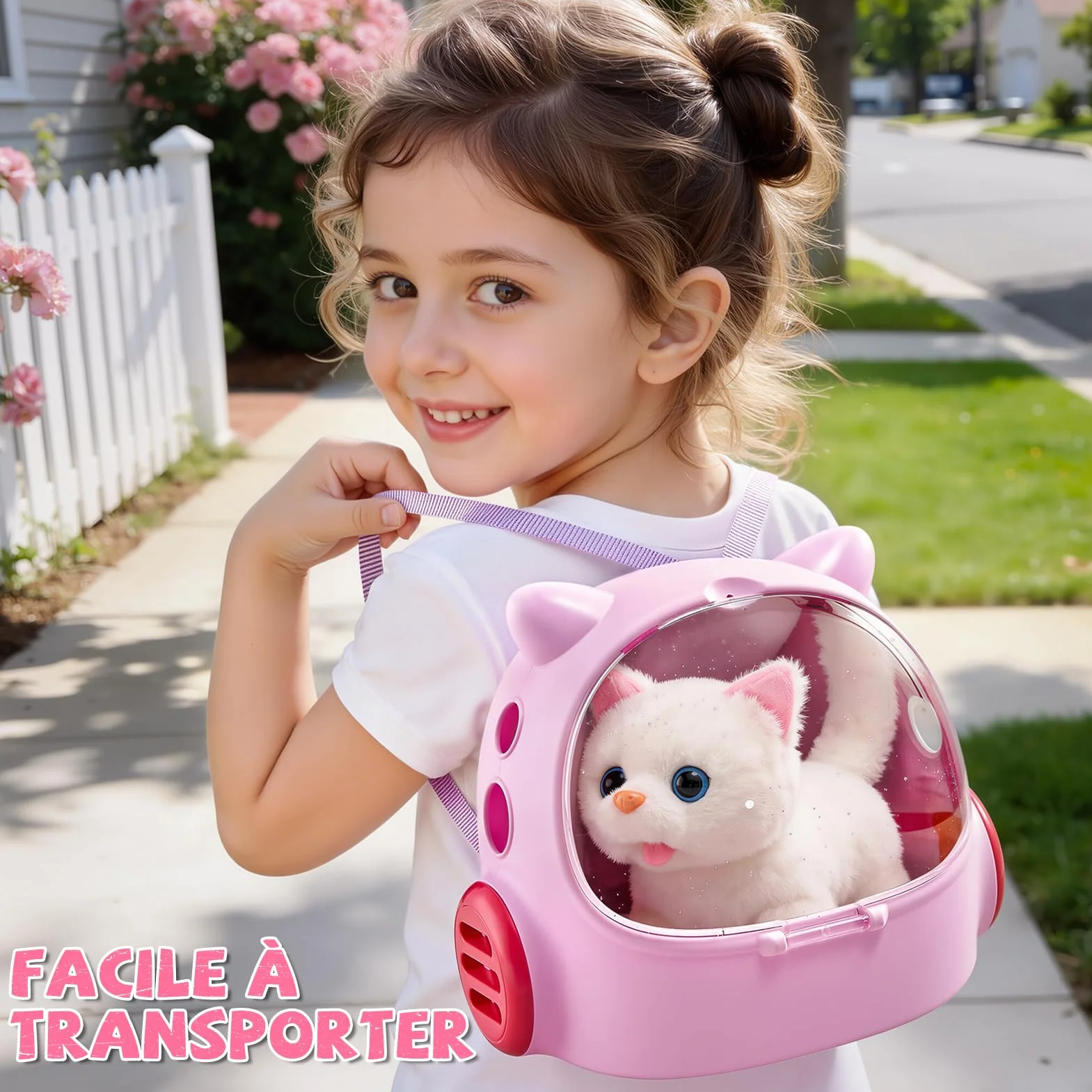 Jouet Chat Interactif pour Filles, Chat Robot avec Marche, Chat en Peluche Interactive 4 5 6 Ans