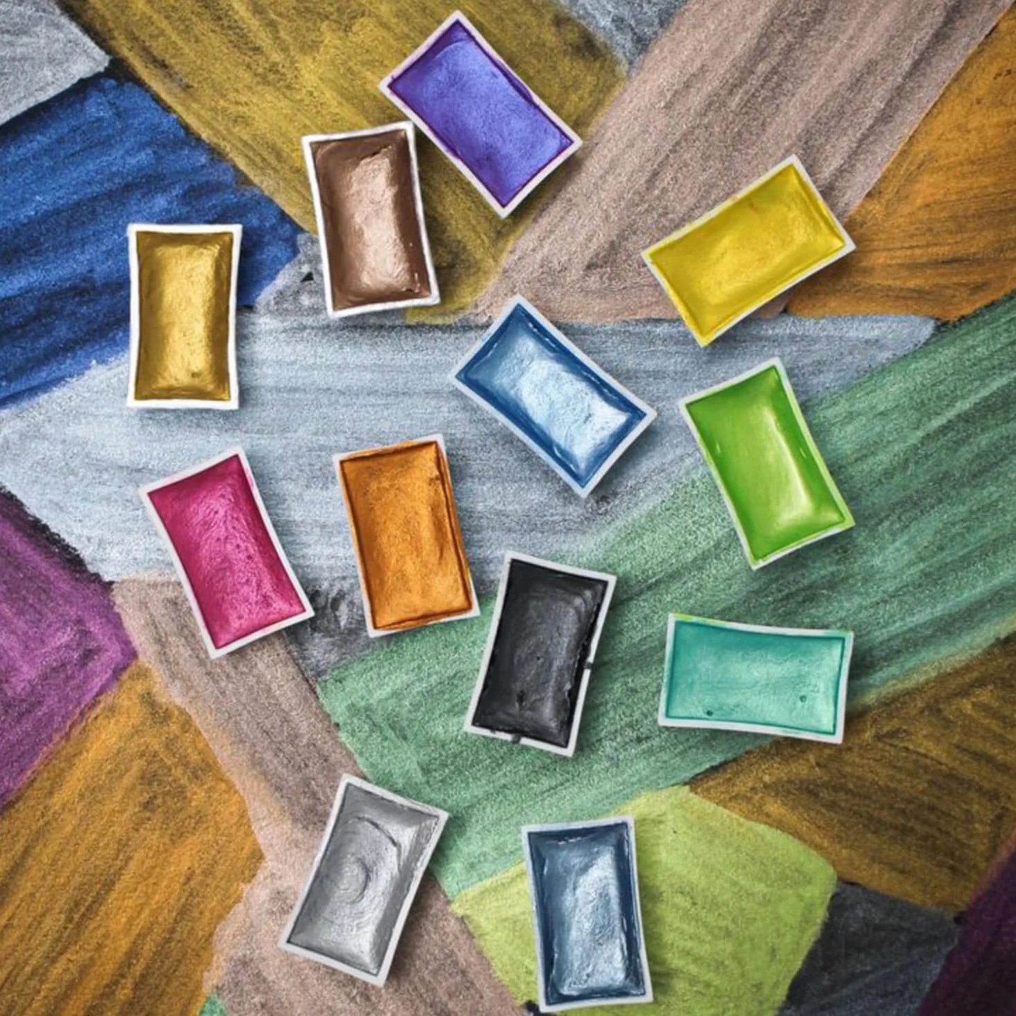 Artway Set de Peintures Aquarelle Shimmer 12 Godets Complets Couleurs Métalliques Nacrées