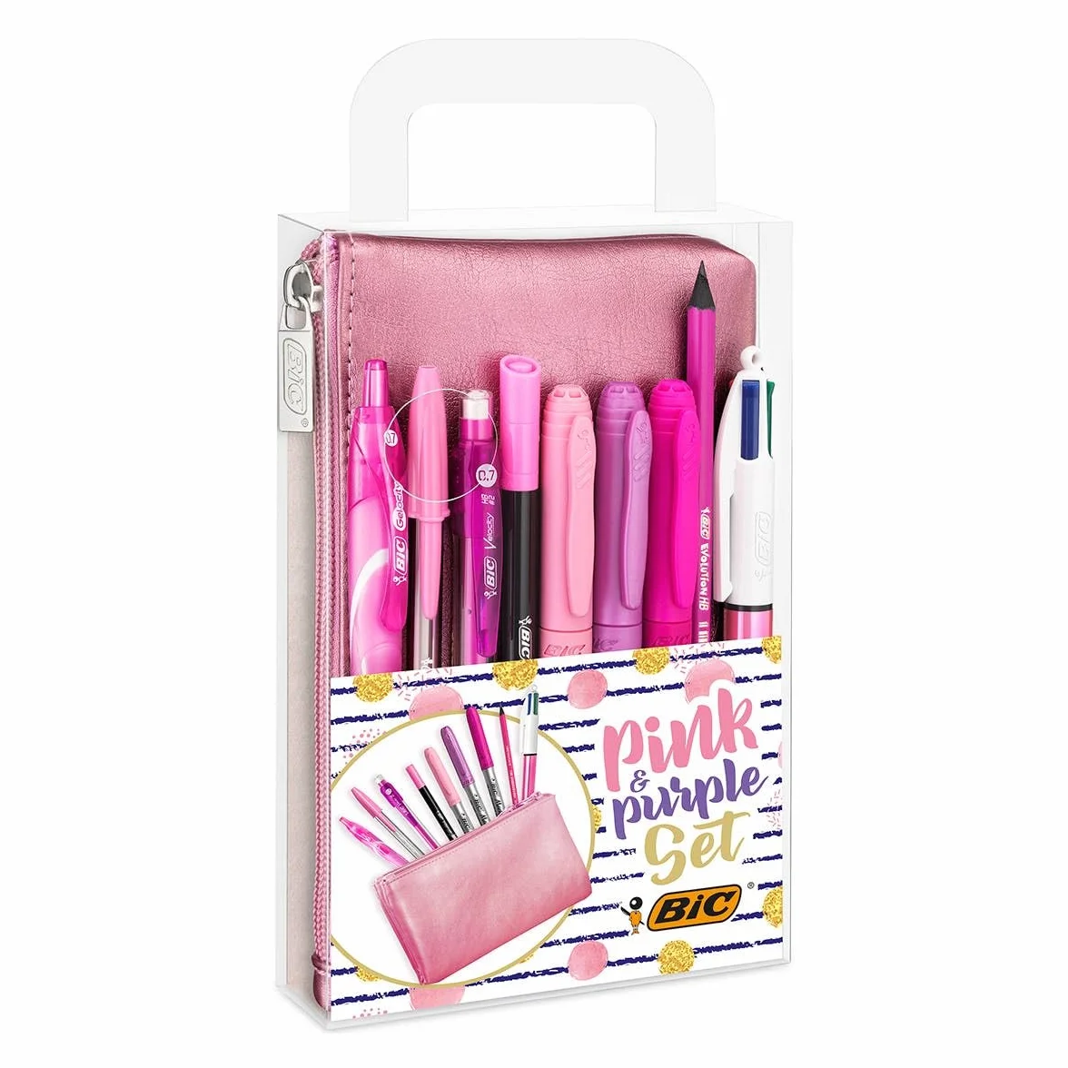 BIC Party Set - Trousse, Stylos-Bille, Stylo Gel Effaçable, Crayon à Papier, Stylo Feutre, Marqueurs Permanents, Porte-Mines