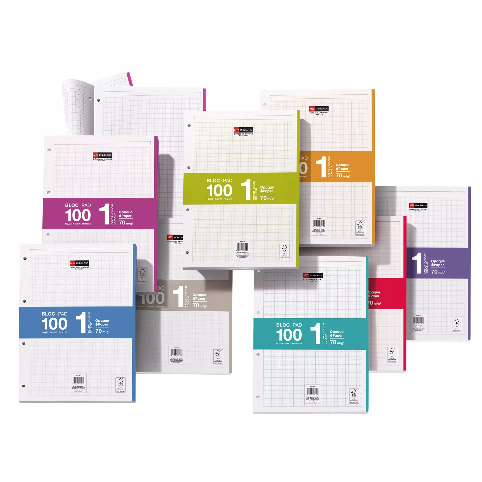 Miquelrius Recharges feuilles quadrillées A4 200 feuilles quadrillage 5 mm perforées classeur 4 anneaux bleu