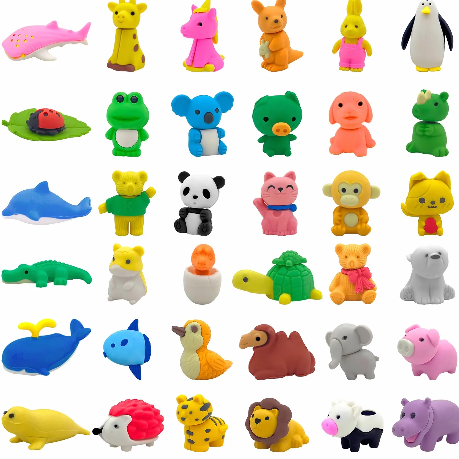 Gommes Animaux Fantaisie Caoutchouc 36PCS pour Enfants Kawaii Cadeaux Anniversaire École