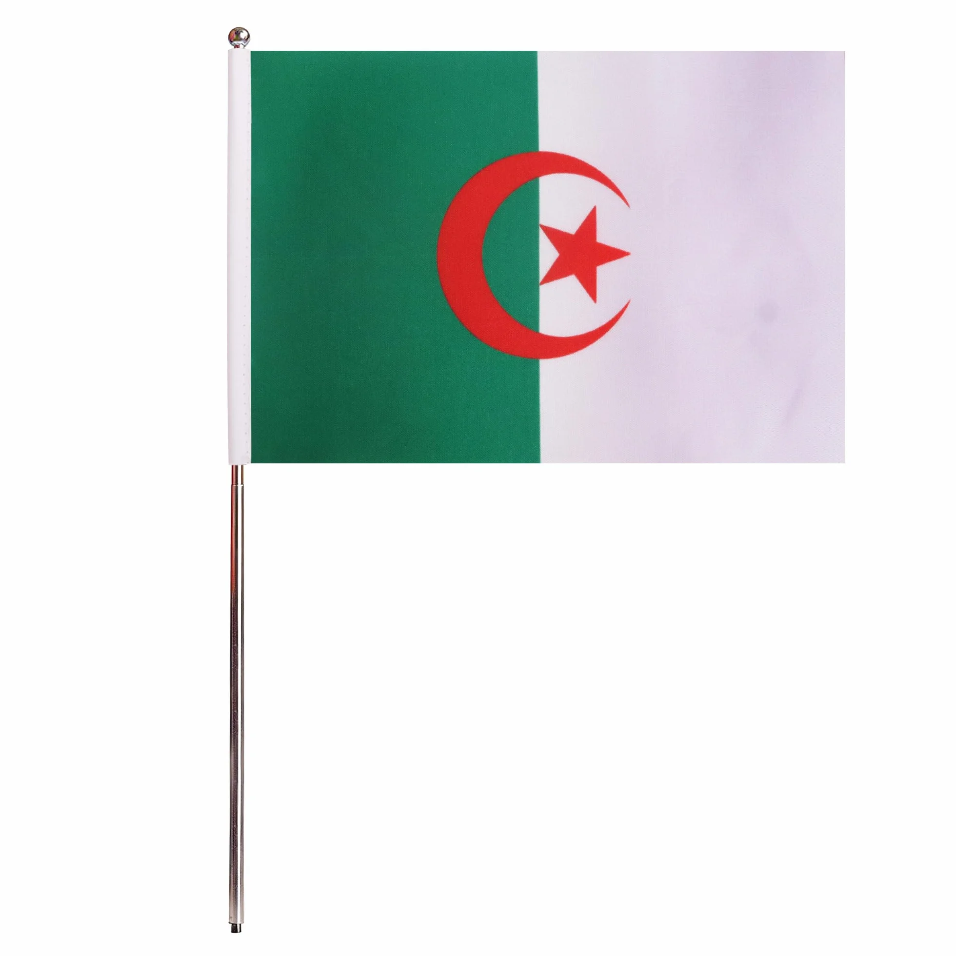 AZ FLAG Drapeau De Table Algérie Prestige 22x15 cm Satin Hampe 30cm Socle Métal