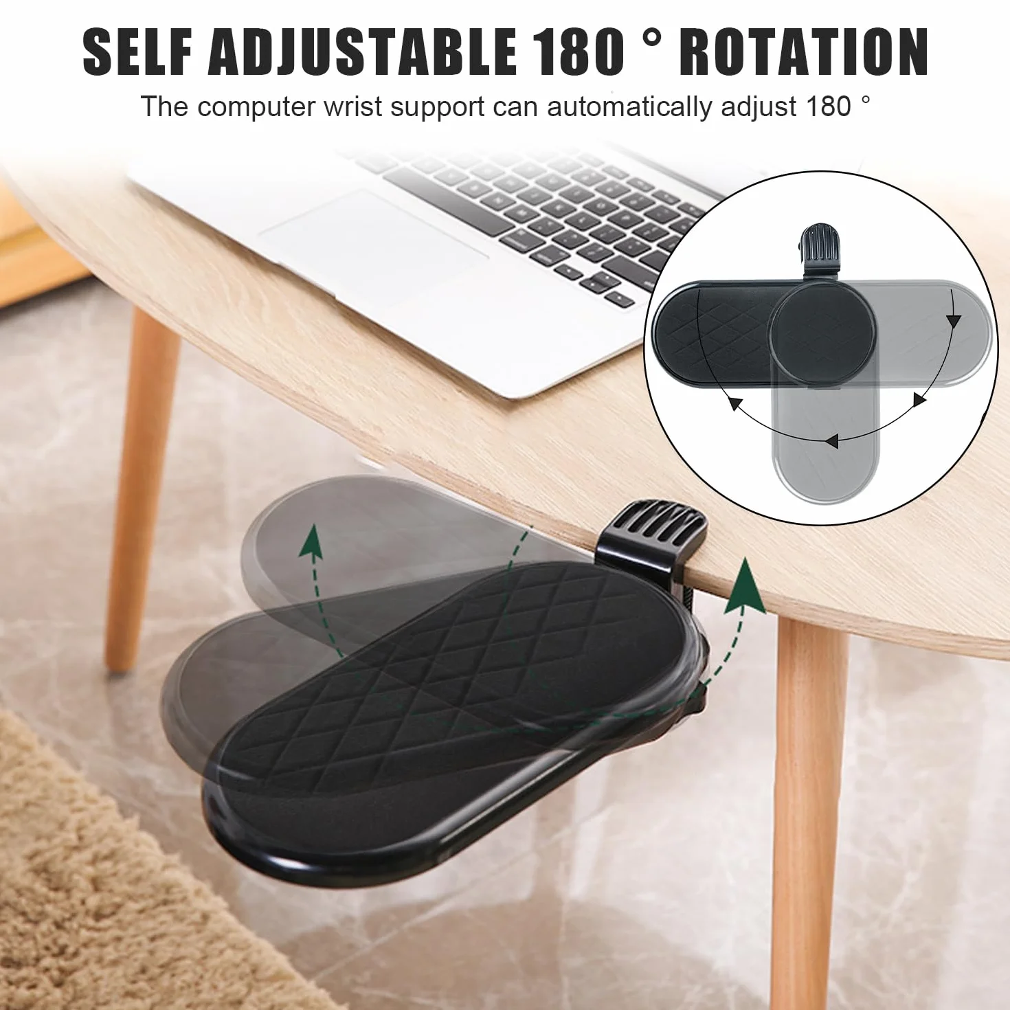 Repose Bras Accoudoir Bureau Réglable Support Ordinateur Ergonomique 180° Noir