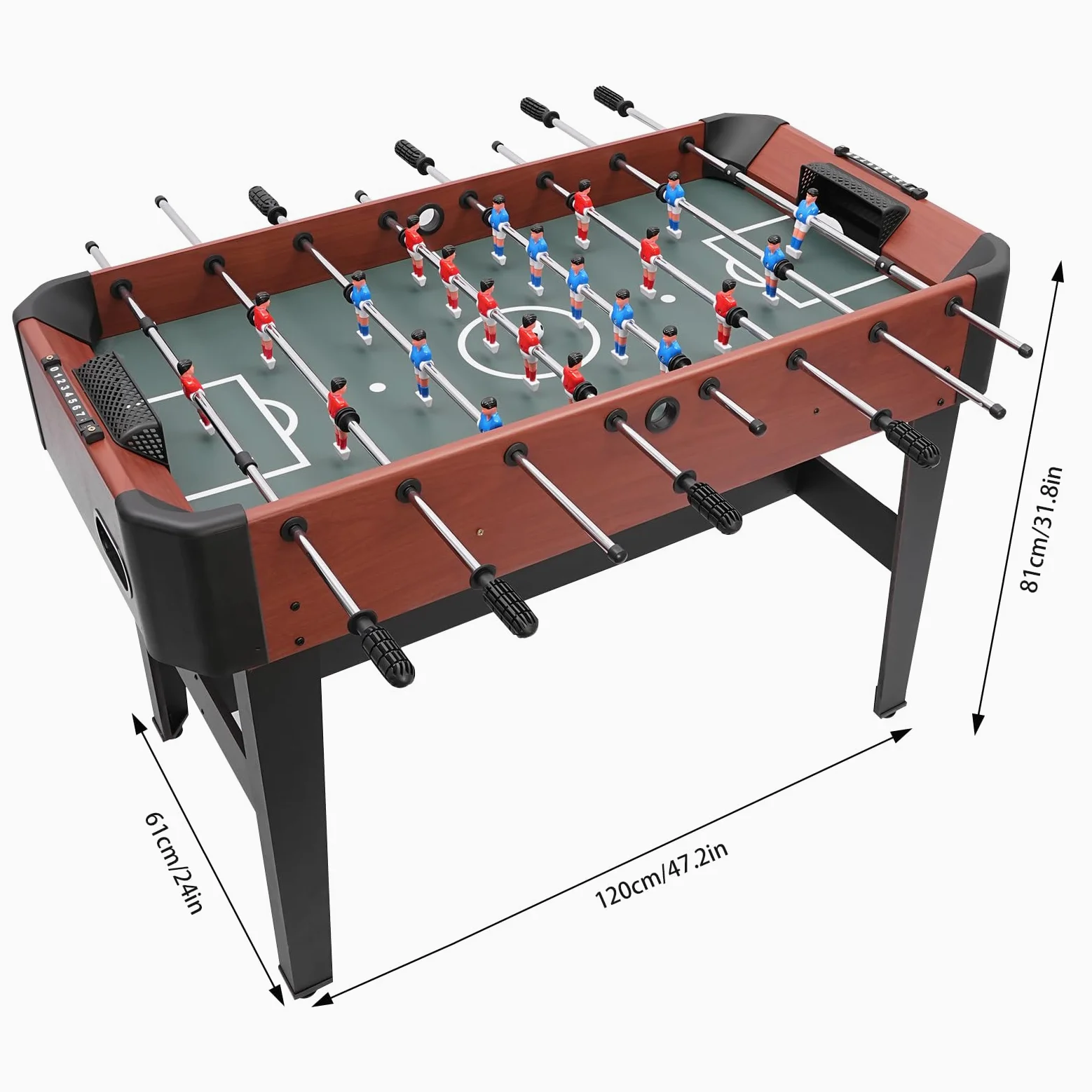 Baby-Foot 120cm sur Pied, Table de Football à 8 Barres pour 2 à 4 Joueurs | Jeu 1 contre 1 ou 2 contre 2, compteur 9 points, poignées antidérapantes et patins stables pour maison ou salle de jeux