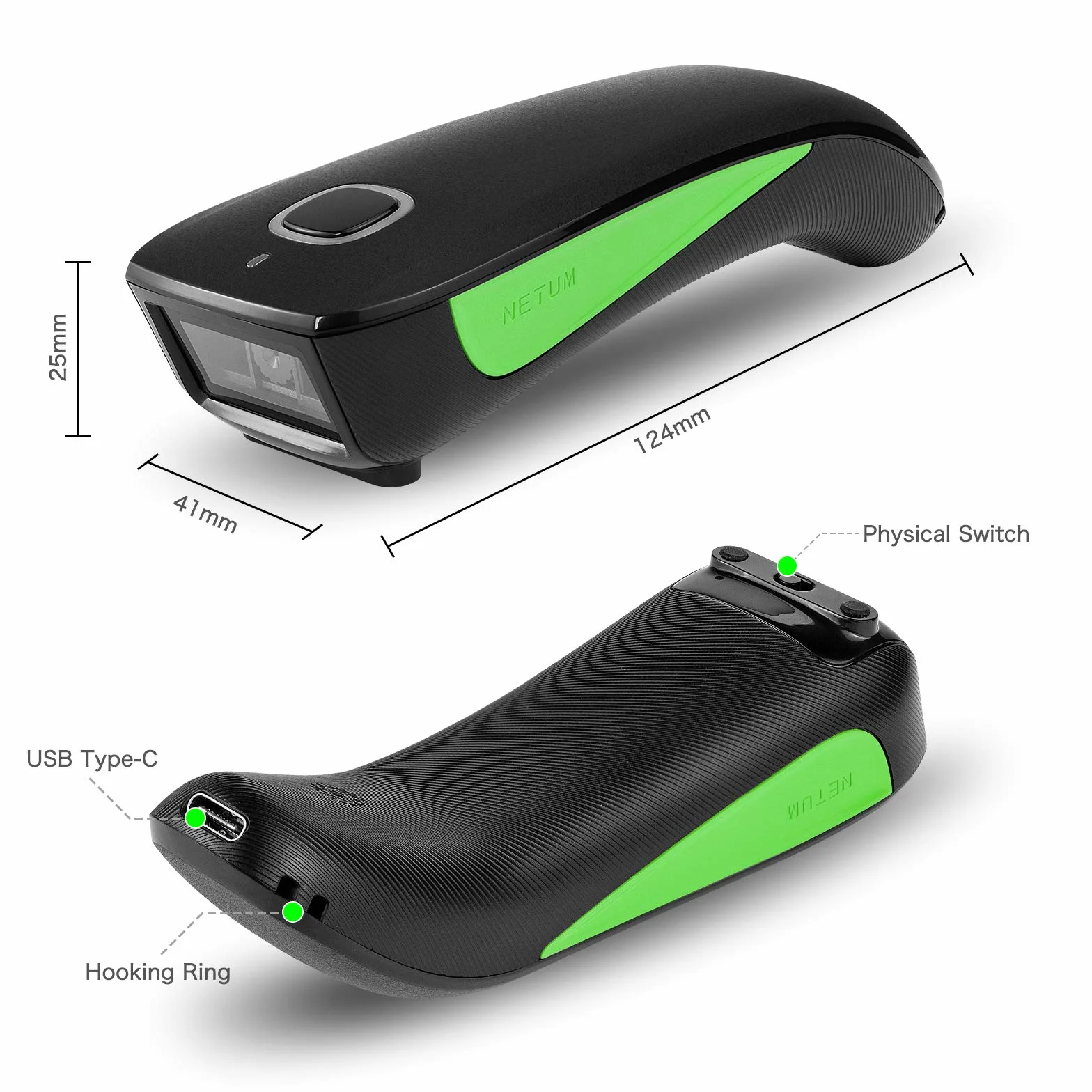NETUM C740 Bluetooth Barcode Scanner sans Fil 1D pour Tablette iPhone iPad Android iOS PC POS