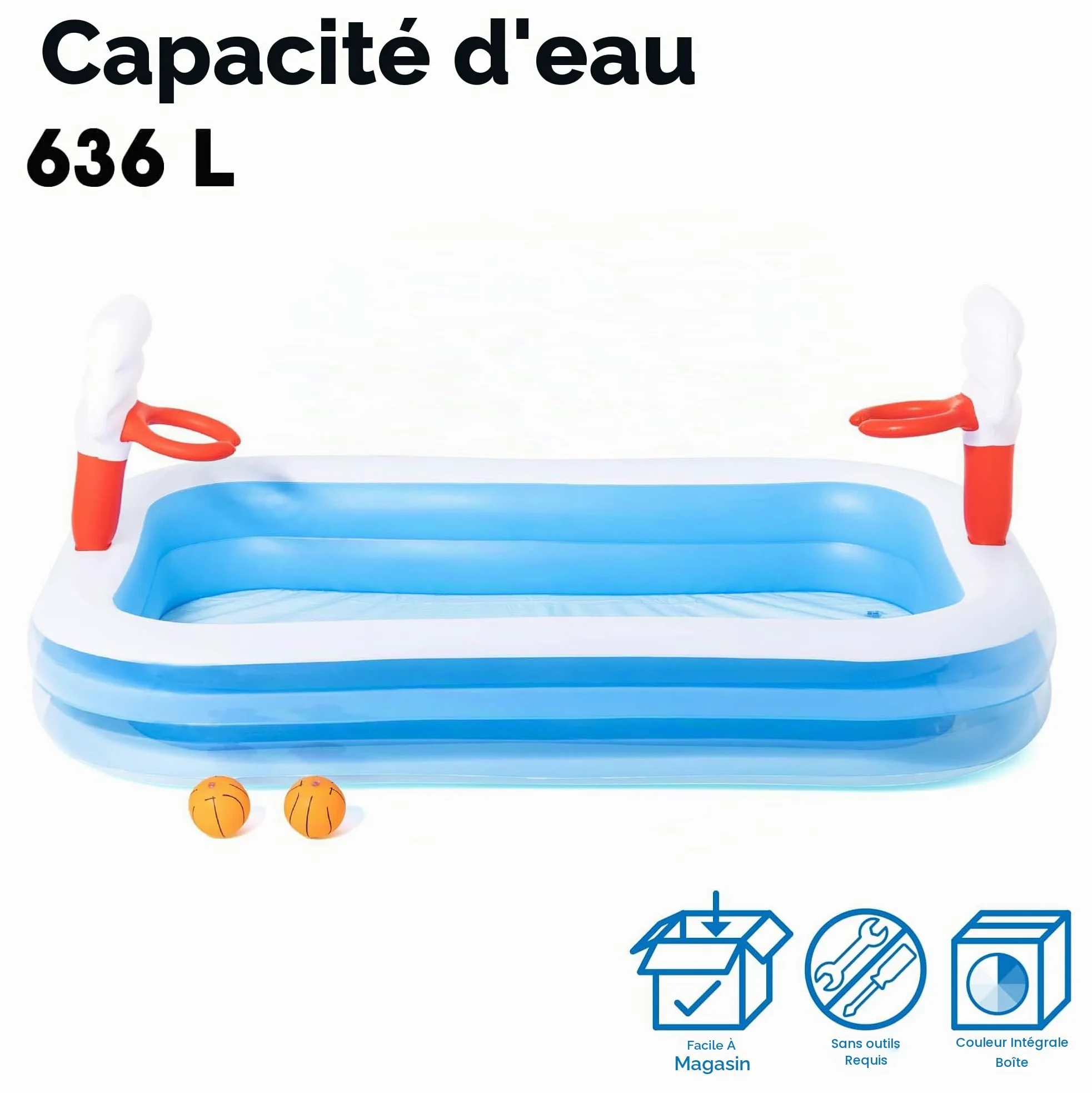 Bestway 54122 Piscine Gonflable Rectangulaire avec Buts de Basket 2 Boudins 251 X 168 X 102 cm