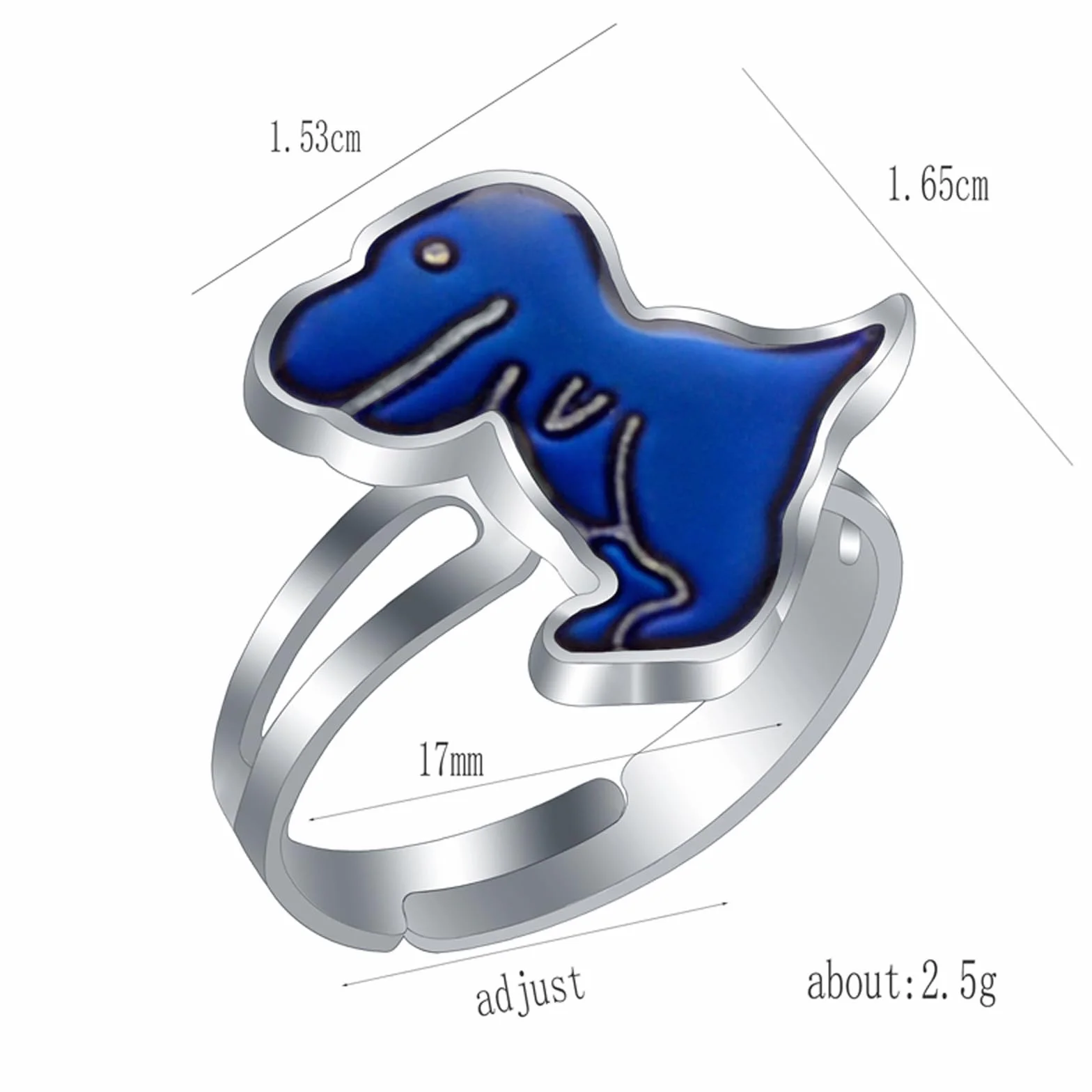 Bagues dinosaures d'humeur, bagues à changement de couleur réglables, jeu de 4