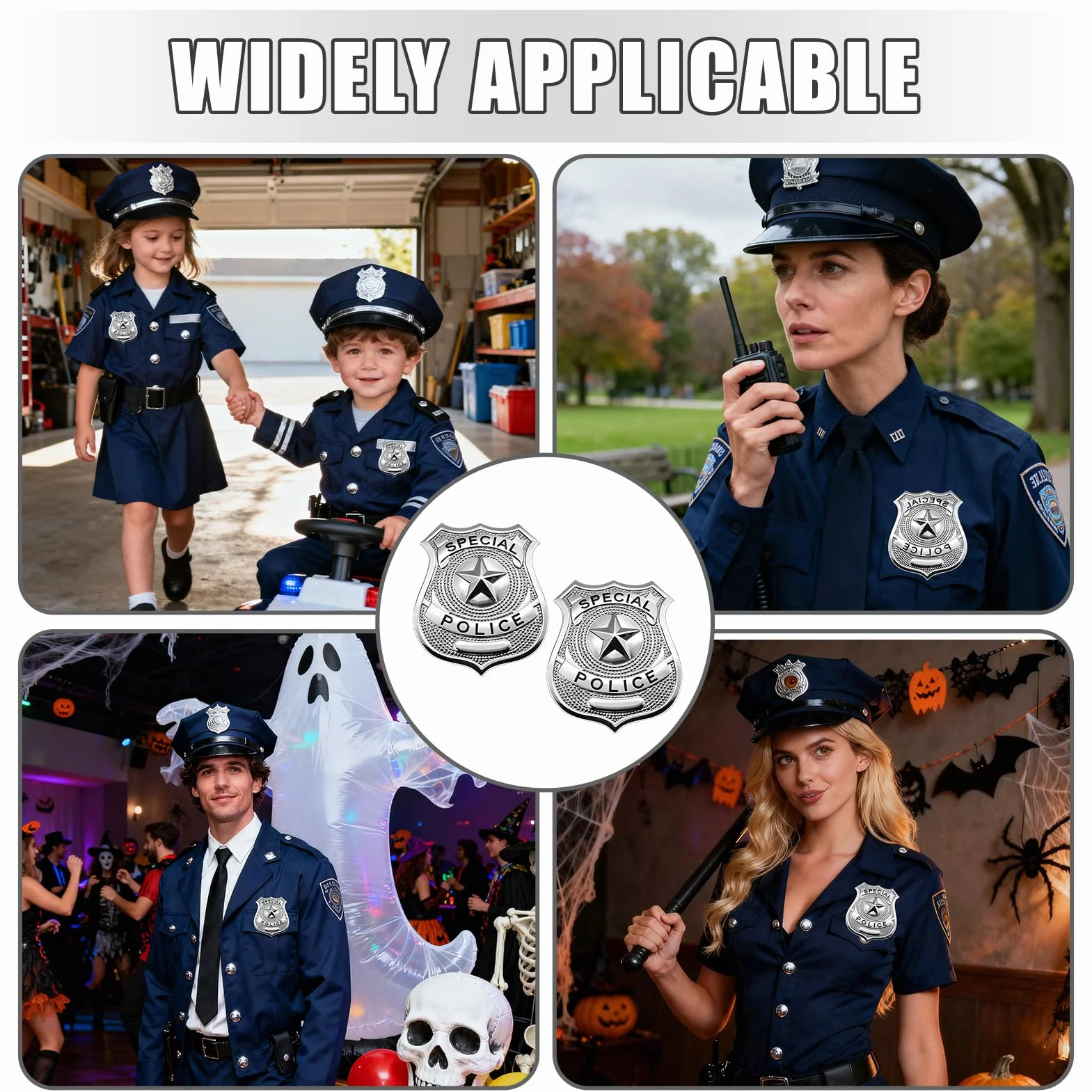 Lot de 2 badges Sariputa argentés police pour enfants accessoires costume Halloween