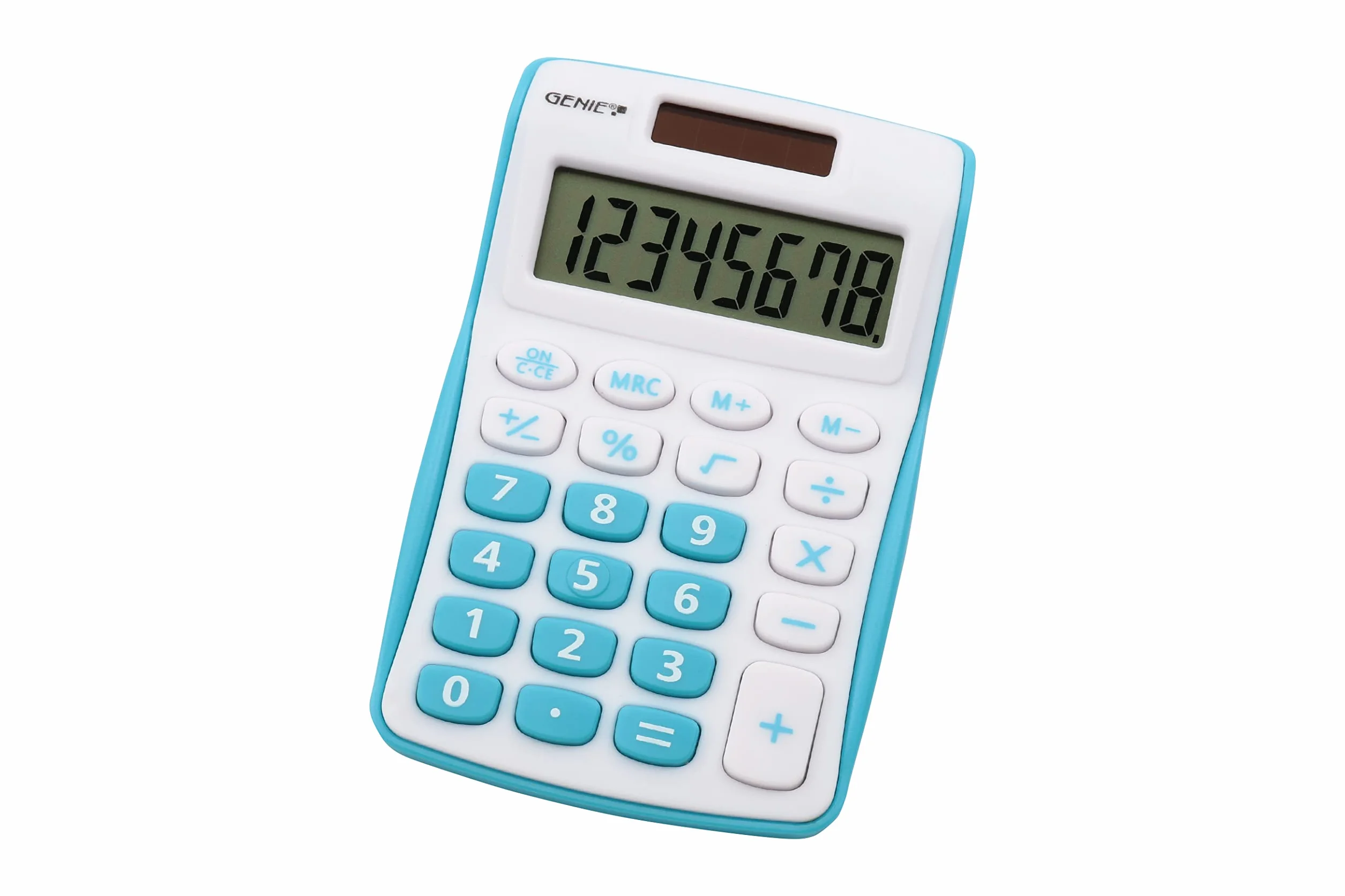 Genie Calculatrice 120 B 8 chiffres Dual Power Pile solaire bleu Grand écran incliné fonction pourcentage racine mémoire