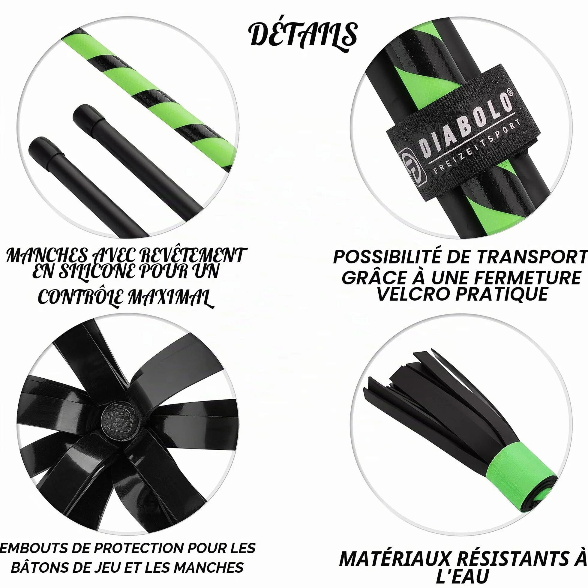 Diabolo Freizeitsport Flowerstick Basic (Vert) Jonglerie Baguettes Débutants