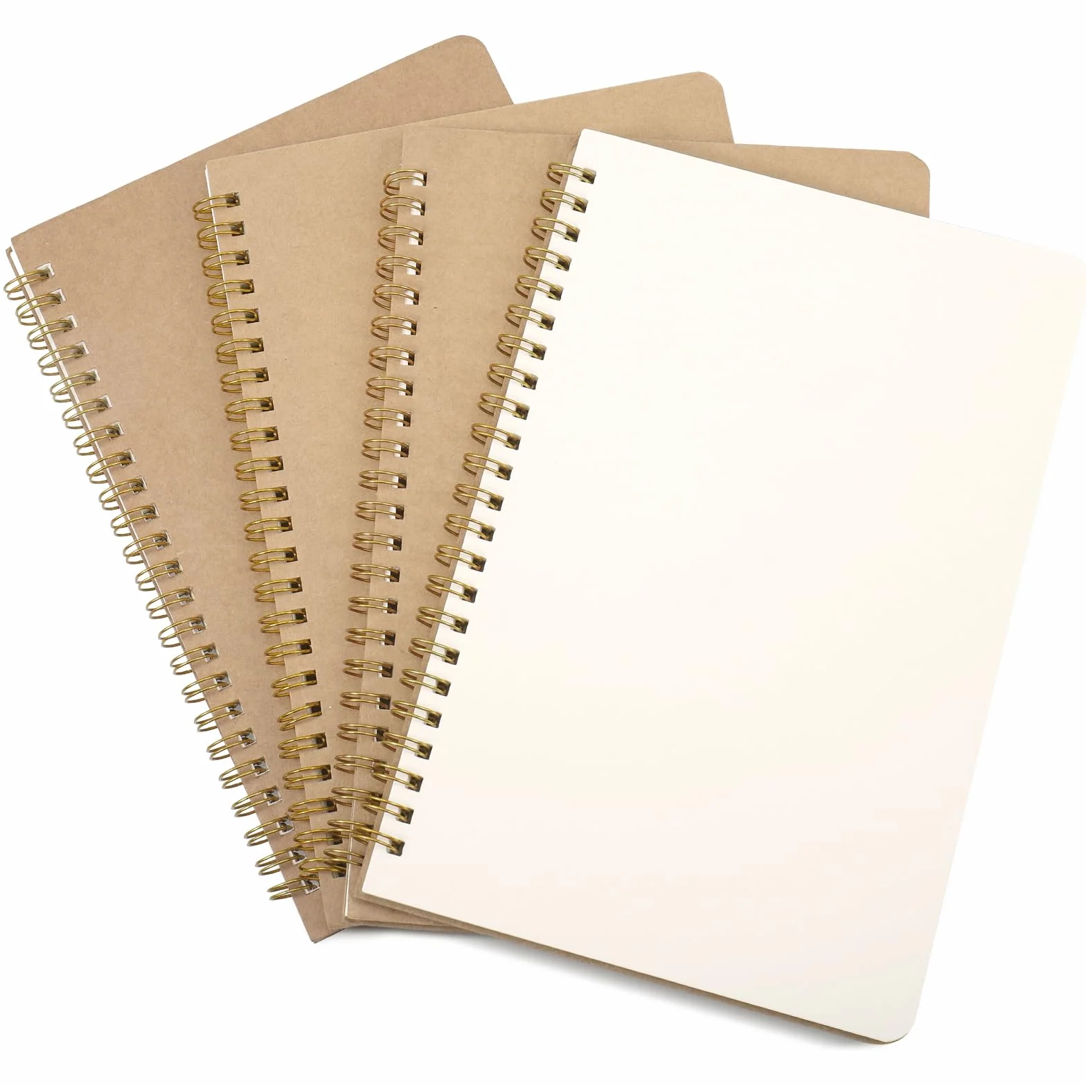 Carnet Cpirale Page Blanche A5, 4 Pièces Basics Carnet de Notes, Vierge, Bloc-Notes Couverture Kraft 100 Pages