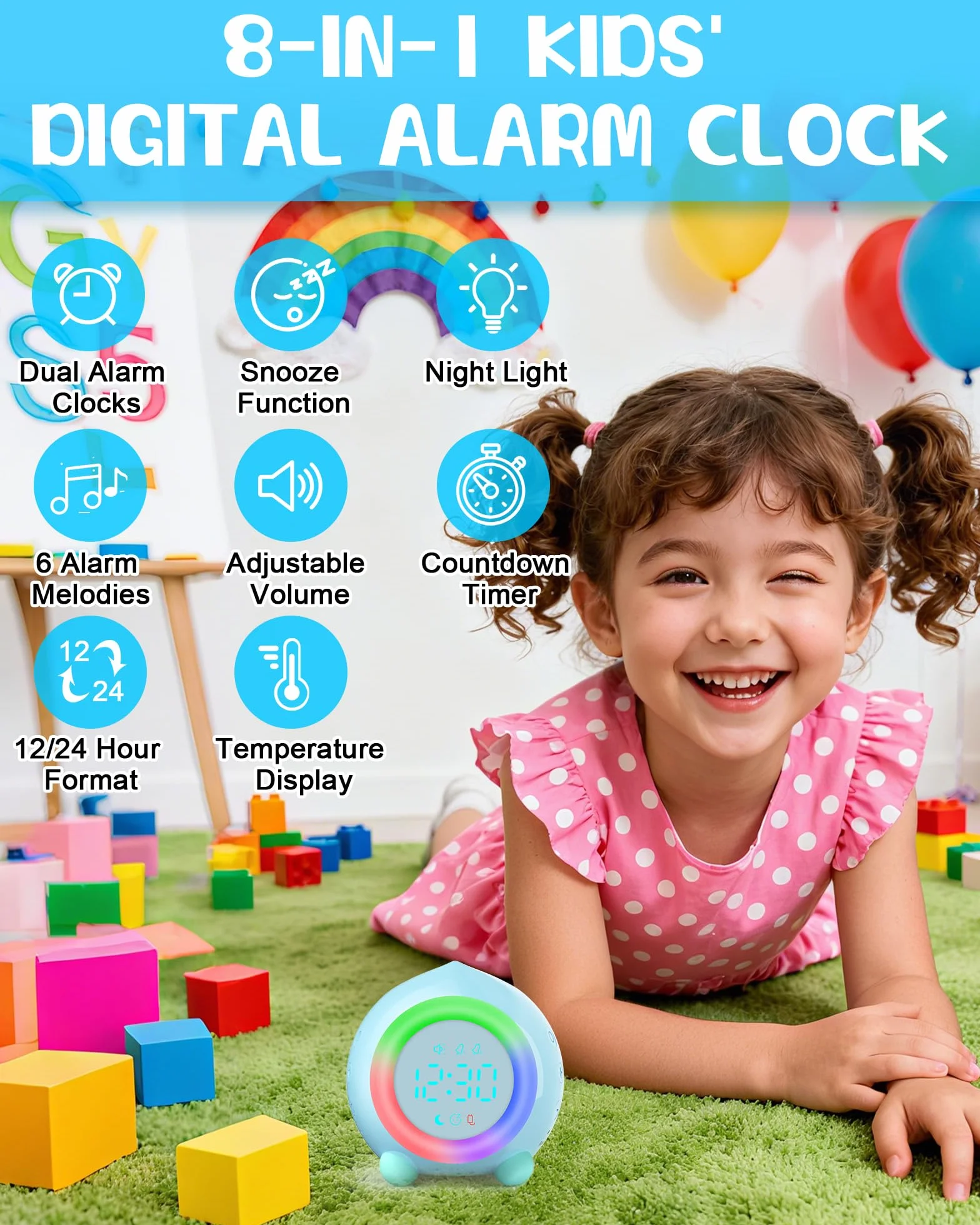 Edillas Réveil Enfant Digital Football Pêche Veilleuse Double Alarme Snooze 6 Sonneries