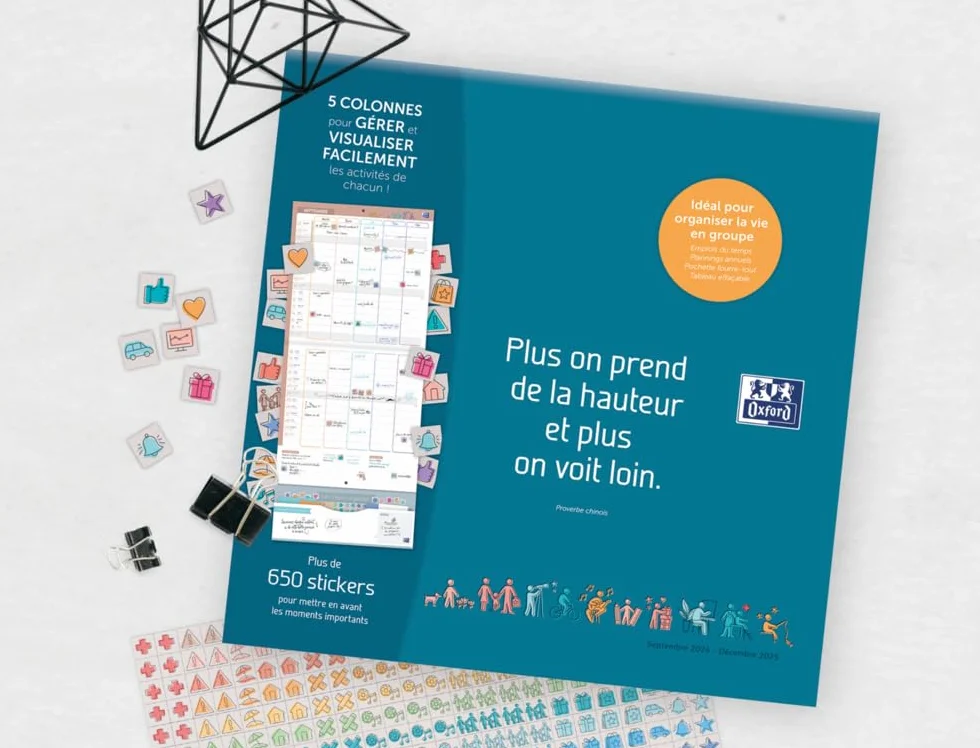Calendrier Oxford Famille Scolaire 16 Mois 30x30cm 2025-2026 Bleu