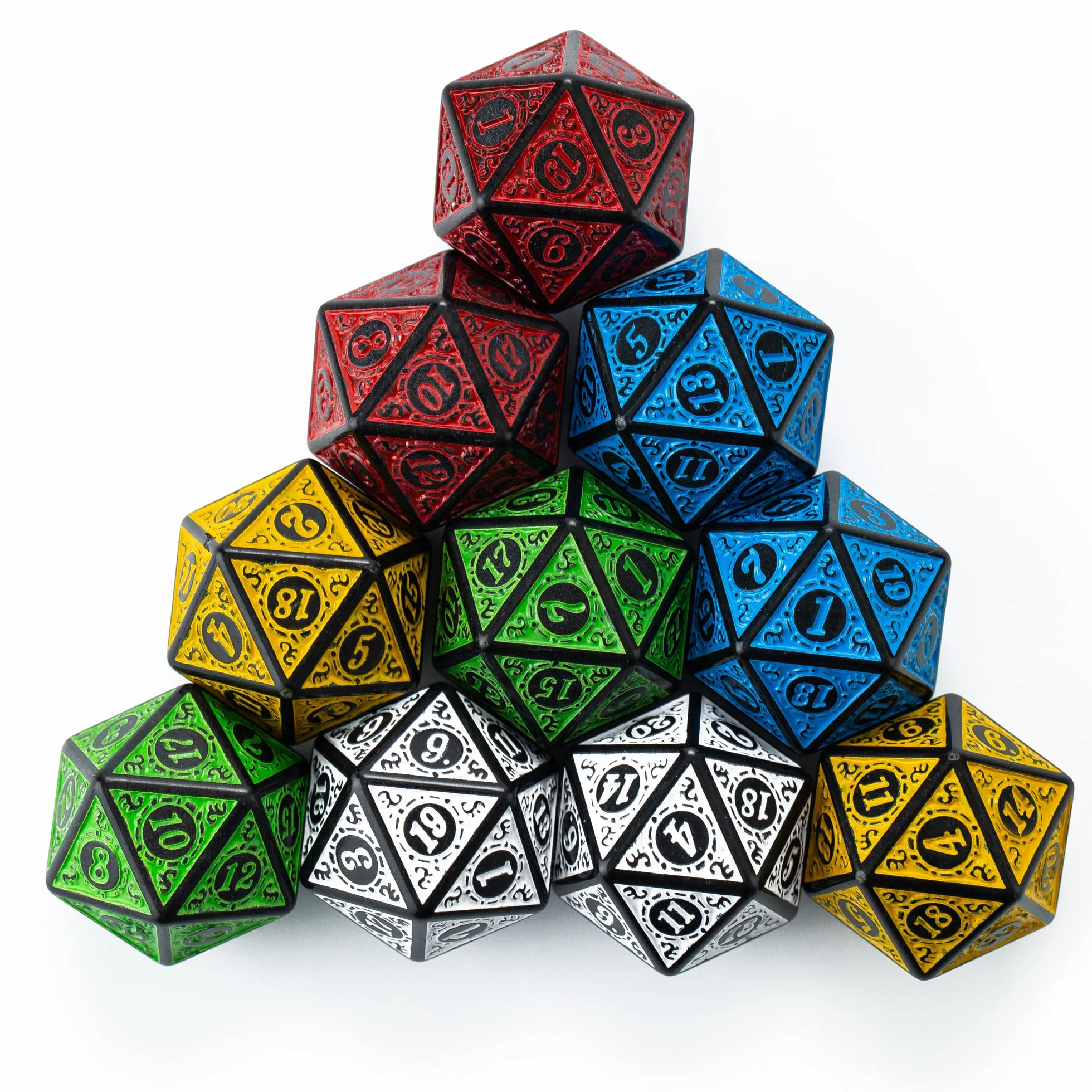 Lot de 10 dés polyédriques D20 pour jeux de table DND RPG MTG