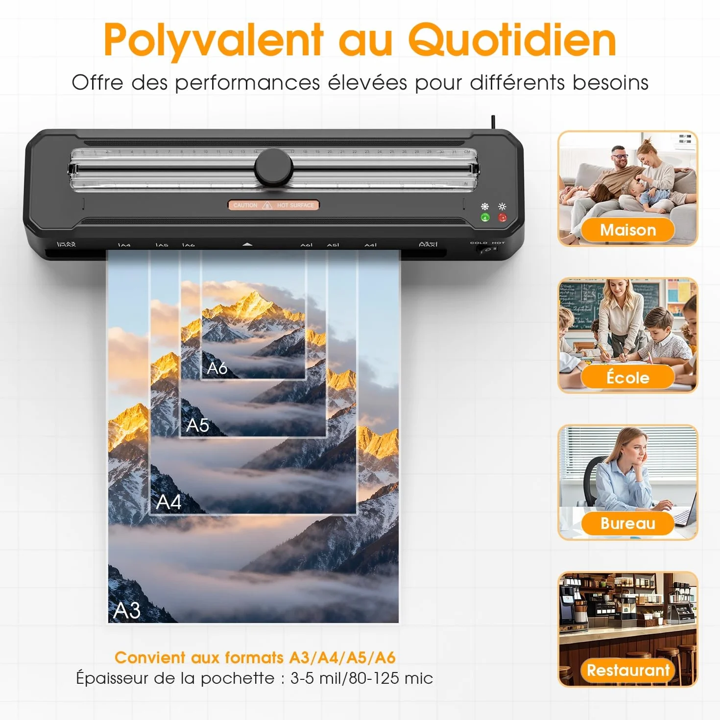 Crenova Plastifieuse A3, Chauffe rapide, Modes chaud et froid, avec 10 pochettes et arrondisseur d'angles, noir