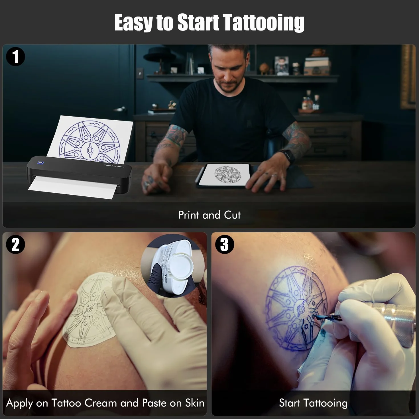 Imprimante Tatouage Thermocopieur Bluetooth A4 Papier Transfert 20pcs Compatible Smartphone PC