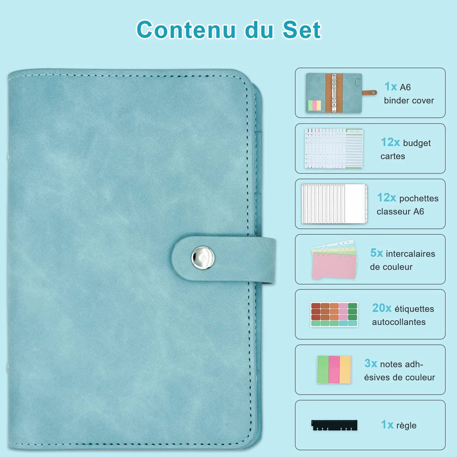 Carnet Budget A6 Avec Pochettes Organisateur D'espèces et de Billets pour Économiser de l'argent, Lac Bleu