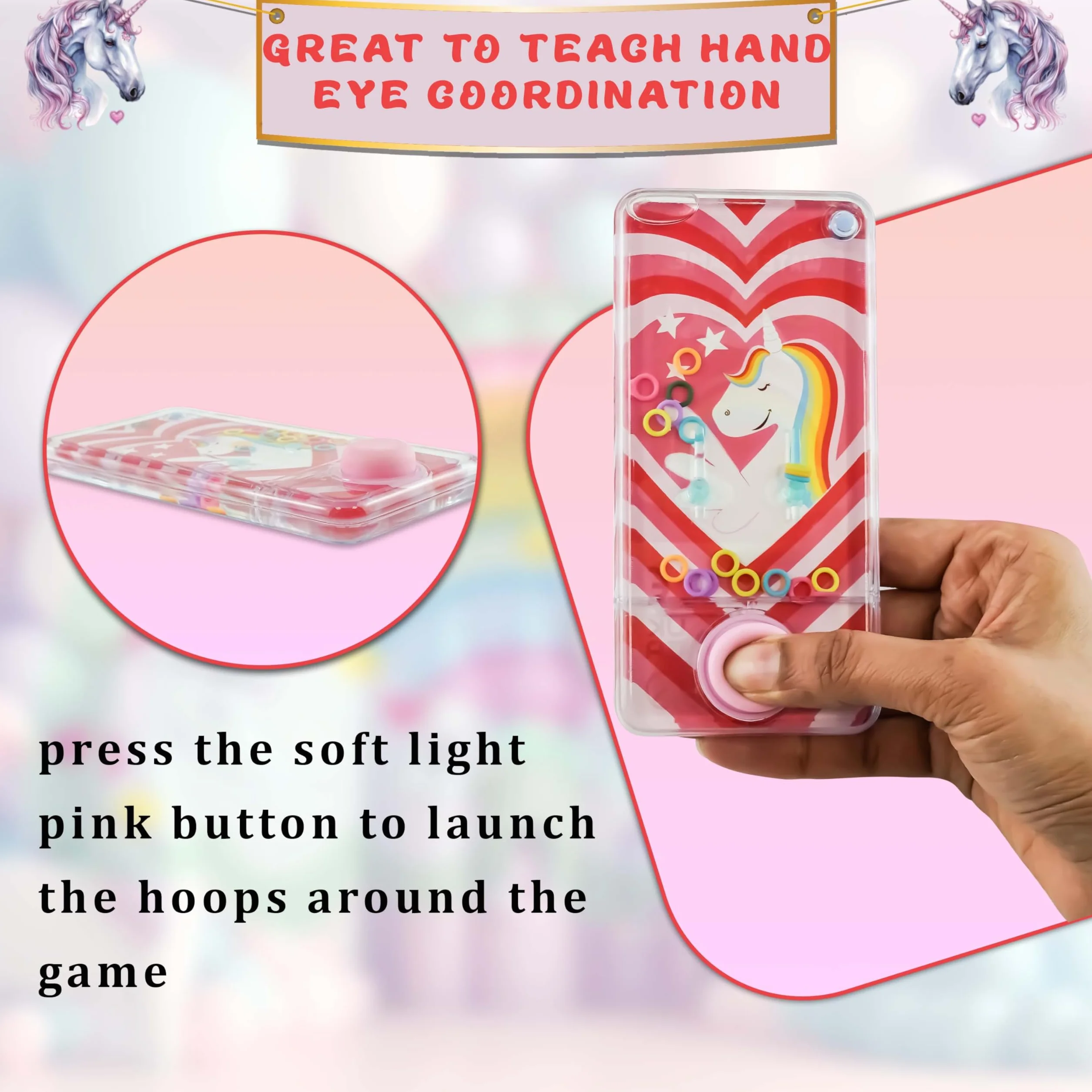 Jeu de lancer d'anneaux d'eau licorne cœurs 14 cm jouet aquatique portable pour enfants cadeau fête