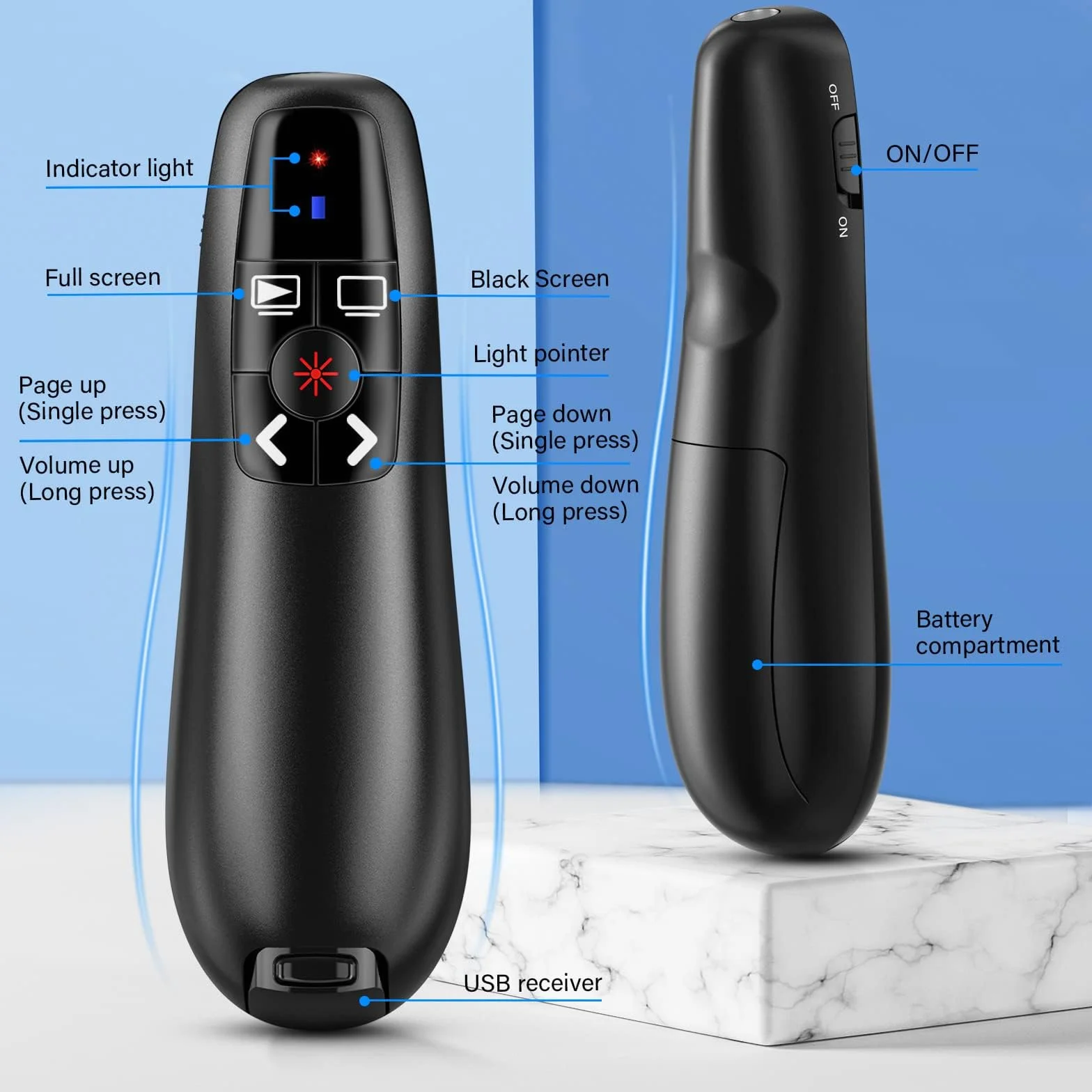 Télécommande sans fil 2,4 GHz pour PowerPoint avec récepteur USB