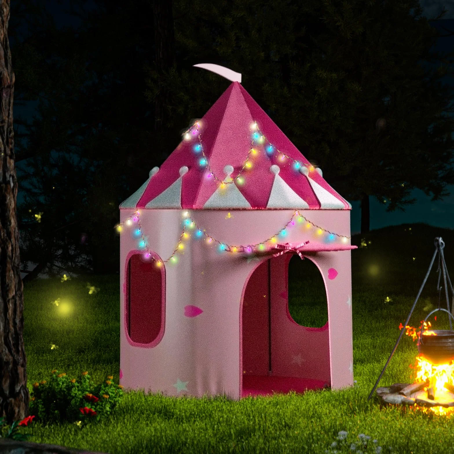 KORIMEFA Tipi Enfant Tente de Jeu Pop-up Portable Cabane Intérieur Exterieur Rose