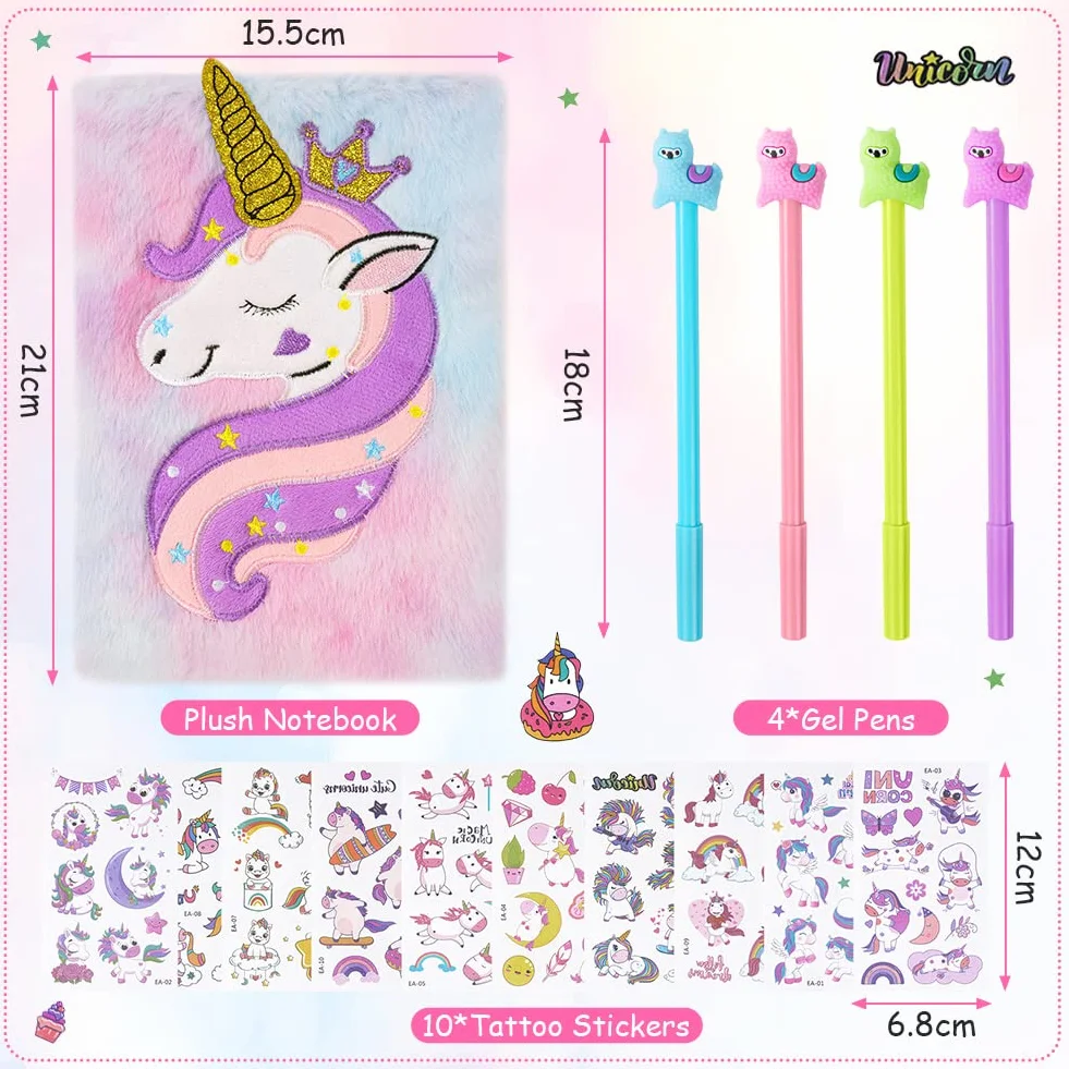 OFFCUP Journal Intime Fille Crown Unicorn Carnet Secret en Peluche 160 Pages A5 avec Stylo et Autocollants